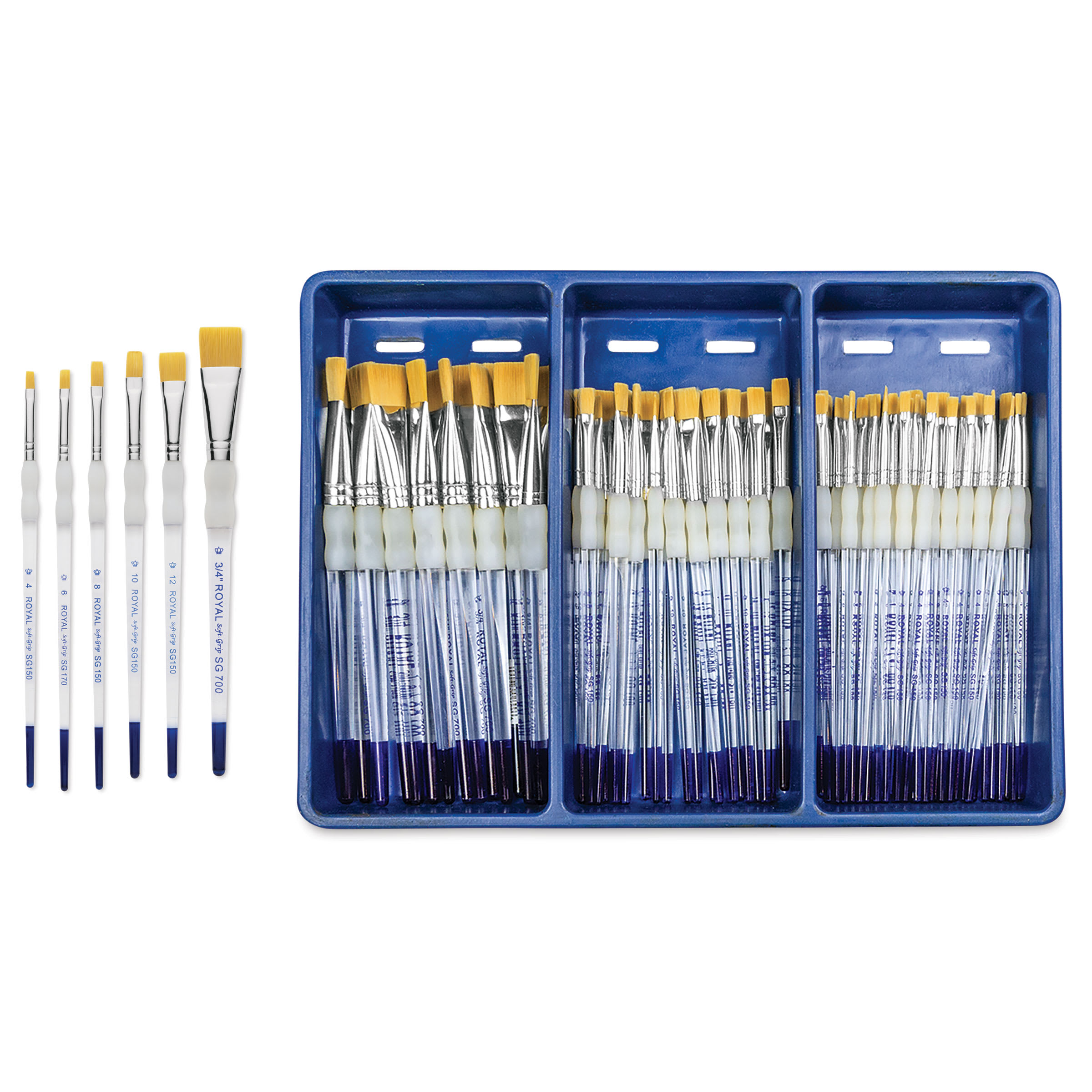 Royal Langnickel Soft Grip Golden Taklon Brush Set - Flats, Set of 72