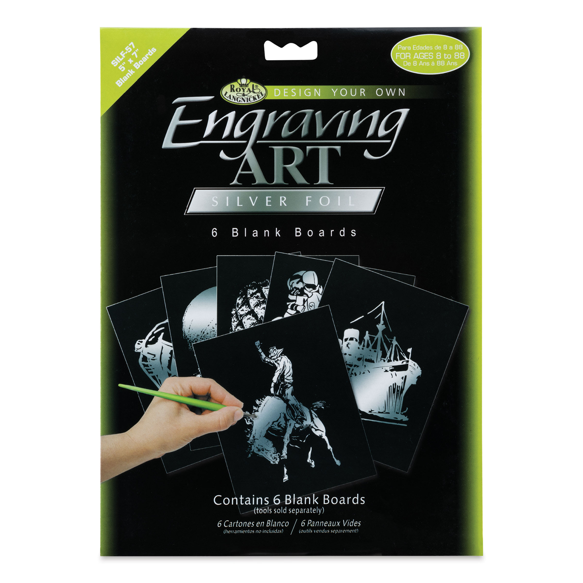 Royal & Langnickel Engraving Art Blank Board - Silver Foil, 5" x 7", Pkg of 6