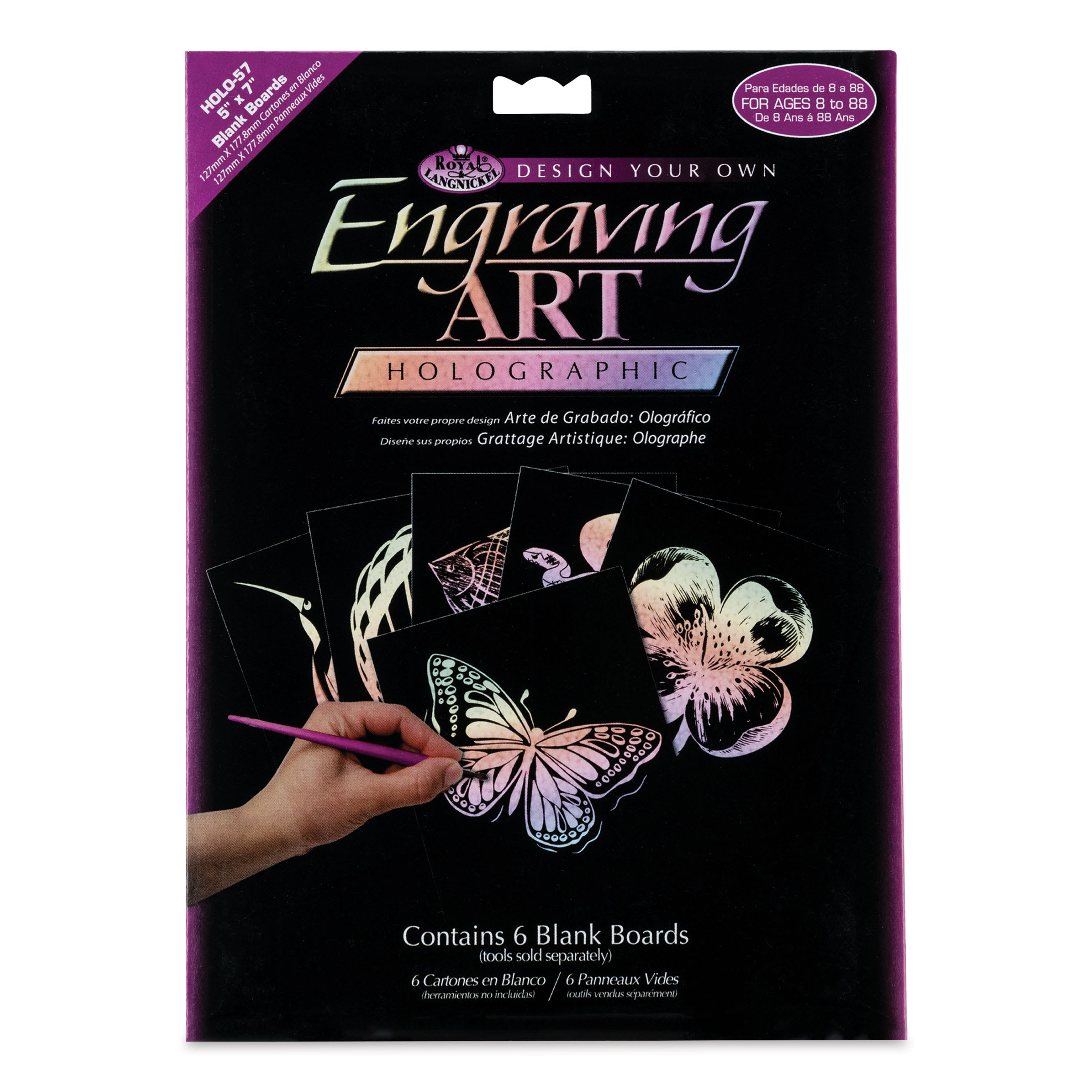 Royal & Langnickel Engraving Art Blank Board - Holographic Foil, 5" x 7", Pkg of 6