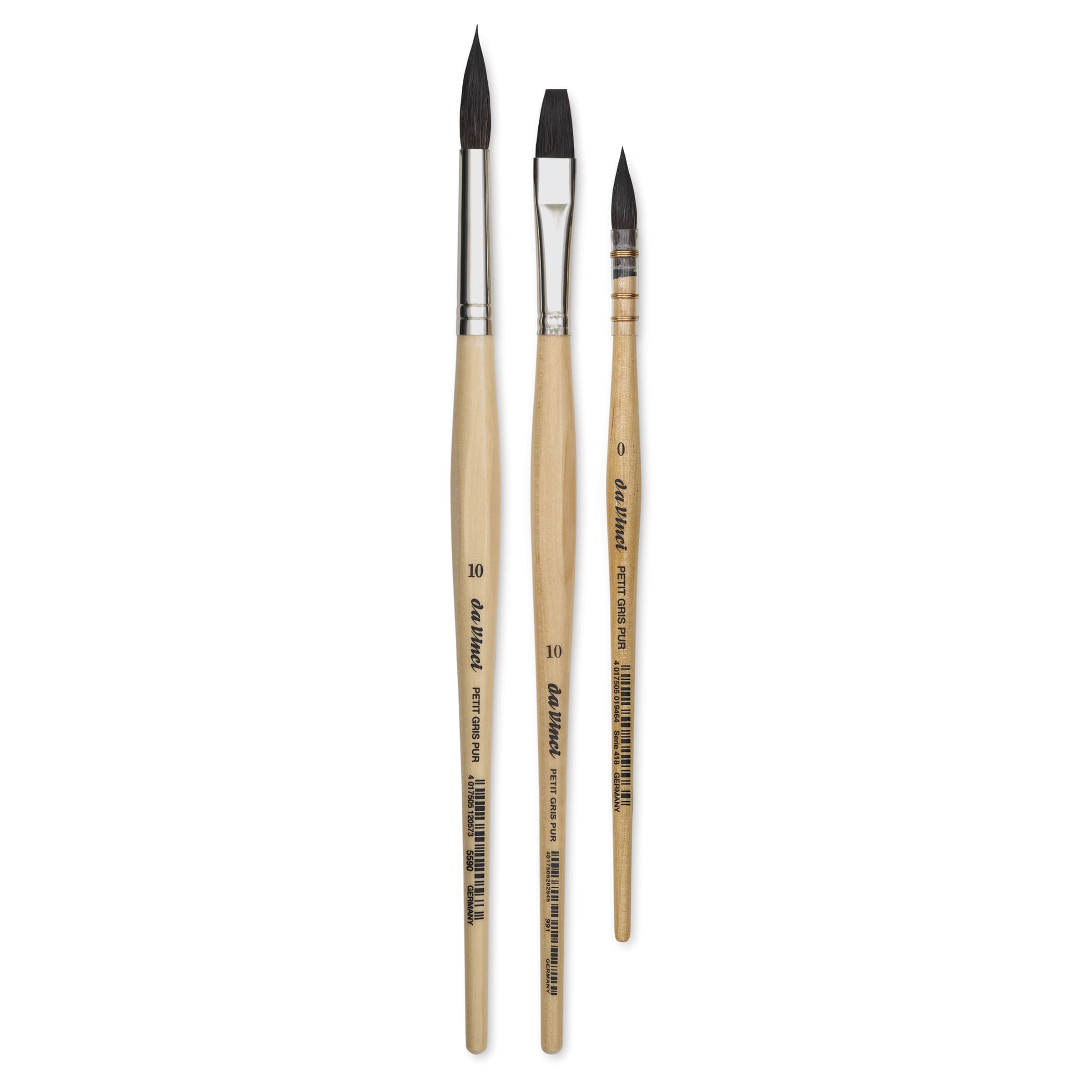da Vinci PETIT GRIS PUR & MIX Wash Brushes, Natural Blue Squirrel, Watercolor, Assorted, 3 Brush Set (DVXVA42510)