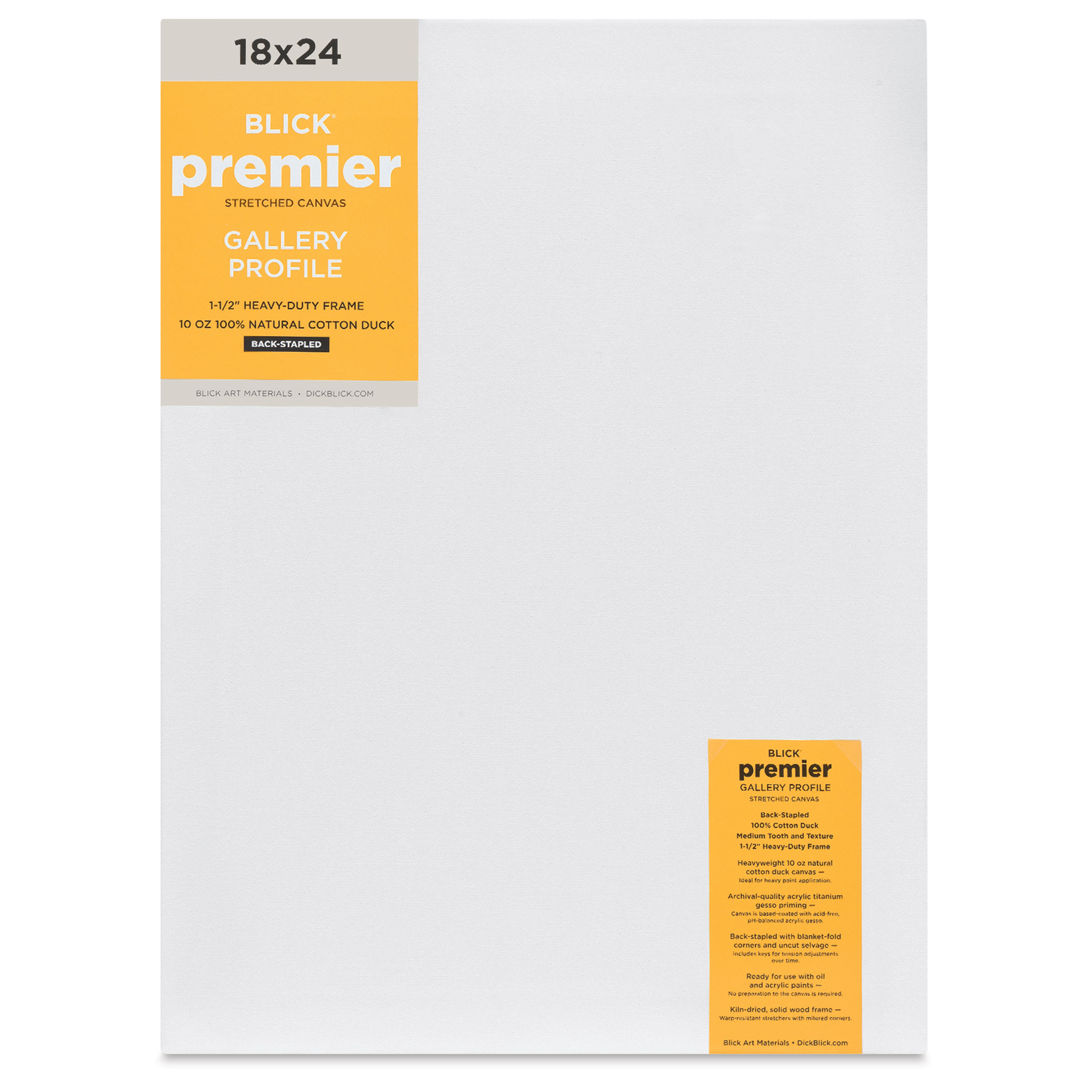 Blick Premier Stretched Cotton Canvas - Gallery Profile, Back-Stapled, 18" x 24"