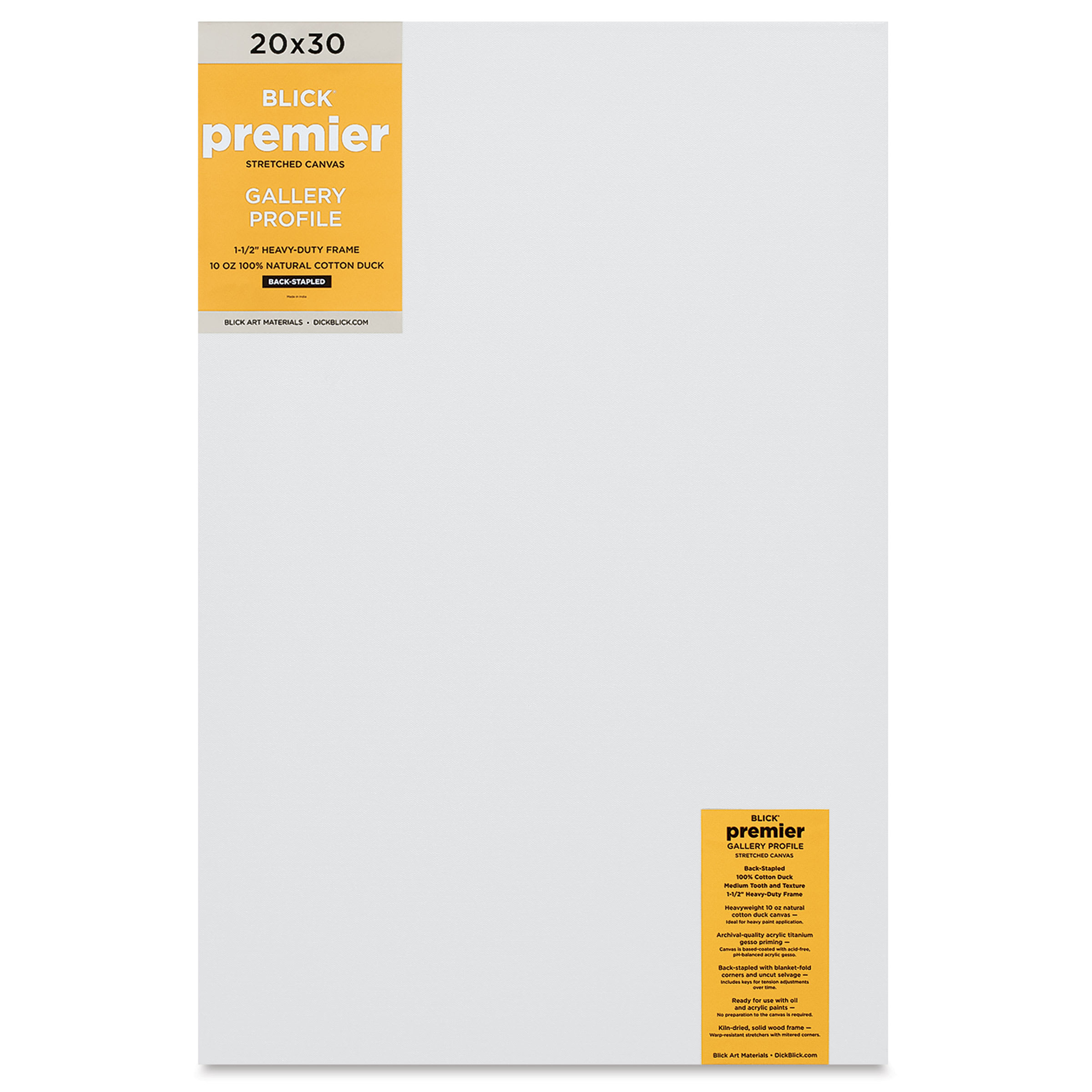 Blick Premier Stretched Cotton Canvas - Gallery Profile, Back-Stapled, 20" x 30"
