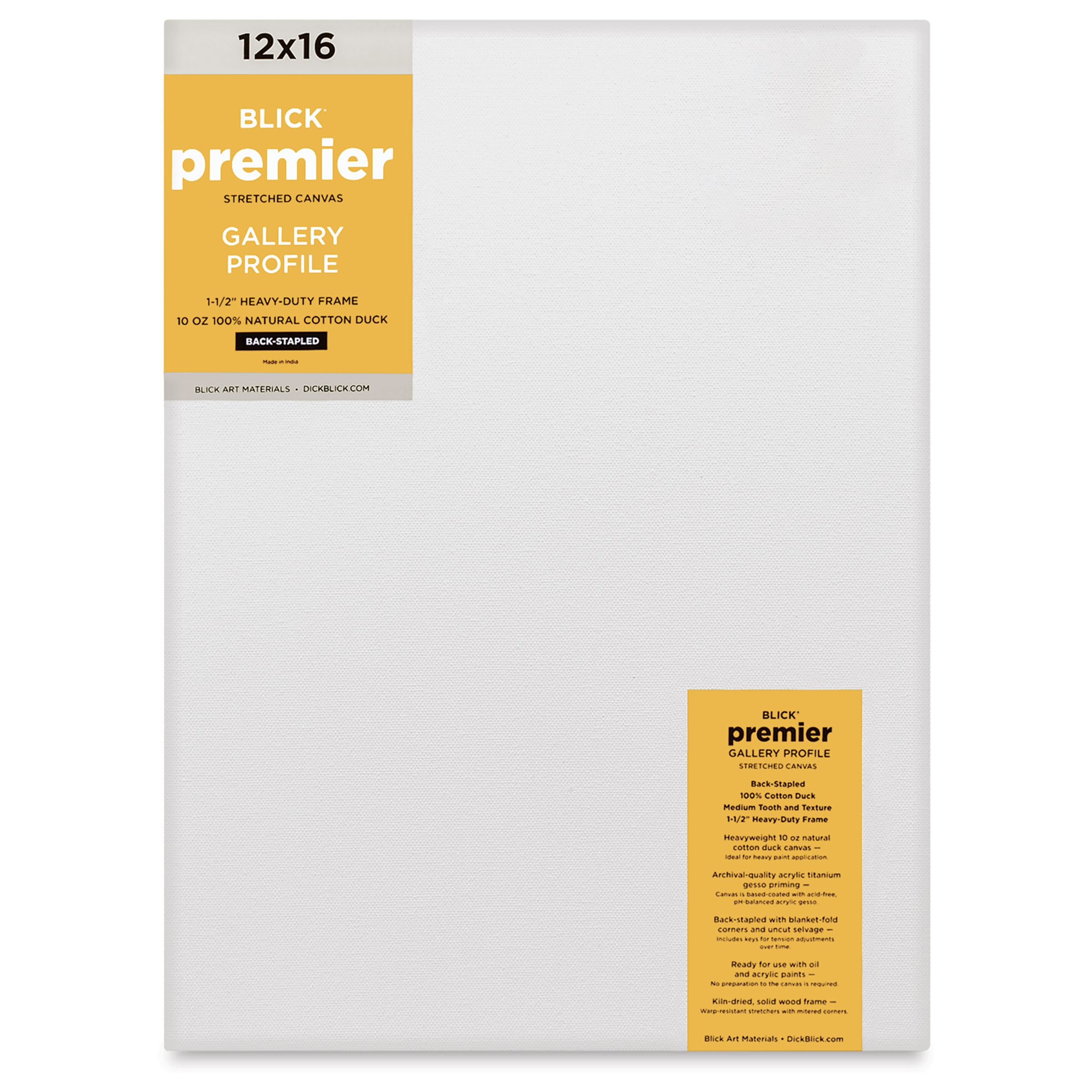 Blick Premier Stretched Cotton Canvas - Gallery Profile, Back-Stapled, 12" x 16"