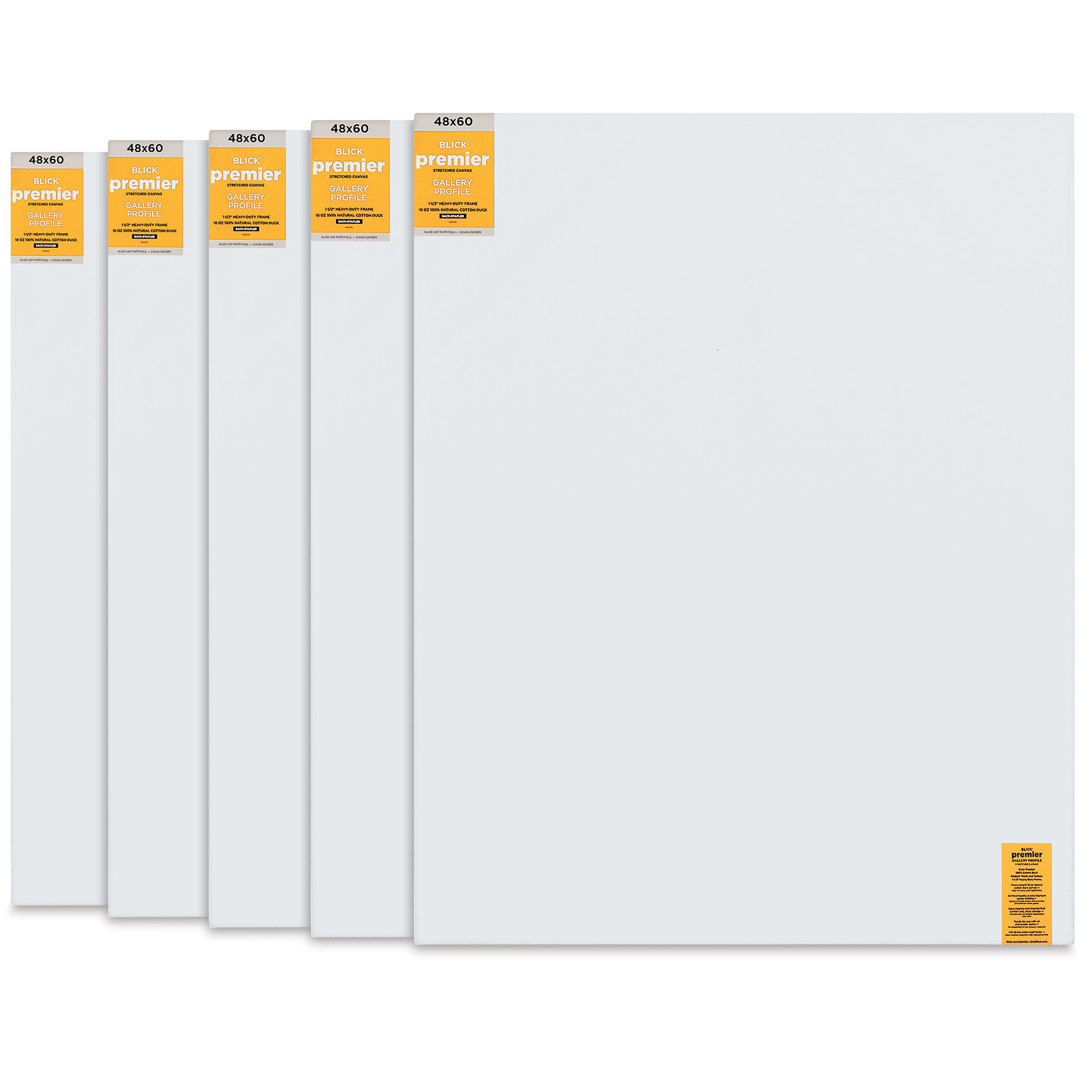 Blick Premier Stretched Cotton Canvas - Gallery Profile, Back-Stapled, 48" x 60", Pkg of 5
