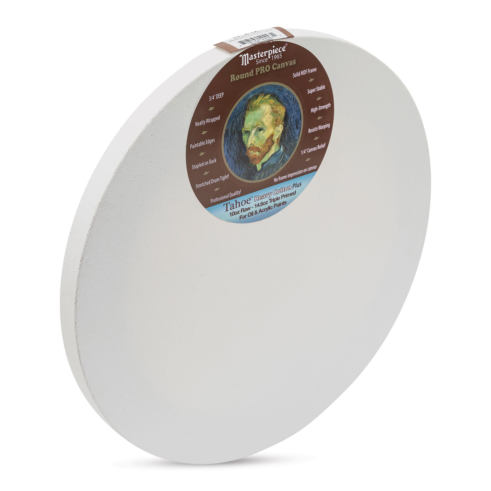 Masterpiece Pro Stretched Round Canvas, 12" Diameter, 3/4" Profile