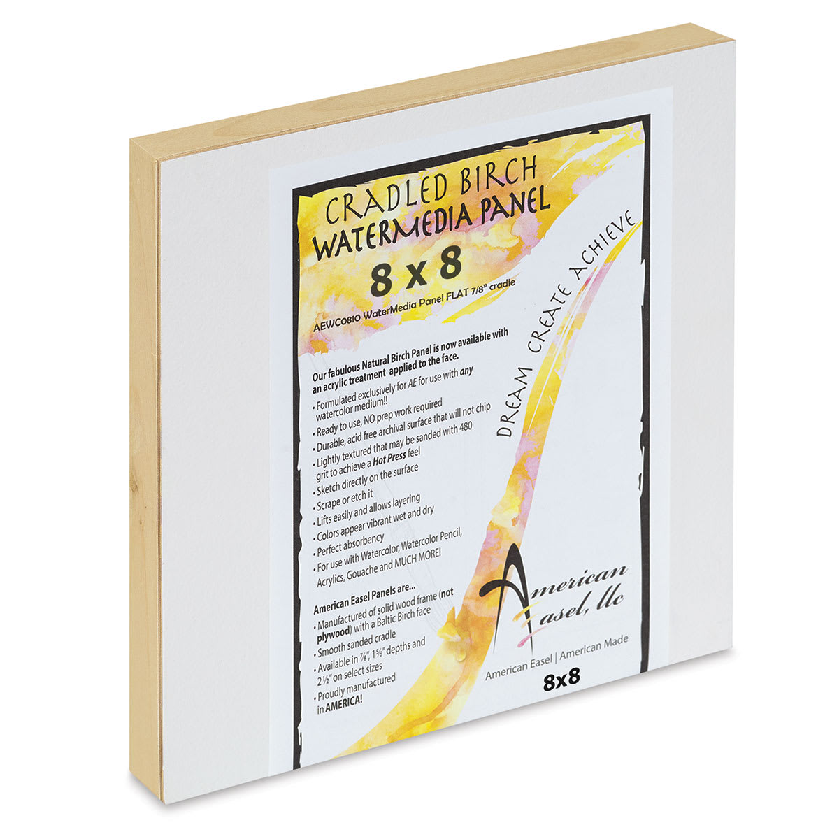 American Easel WaterMedia Panel - 8" x 8", Traditional Profile 7/8"