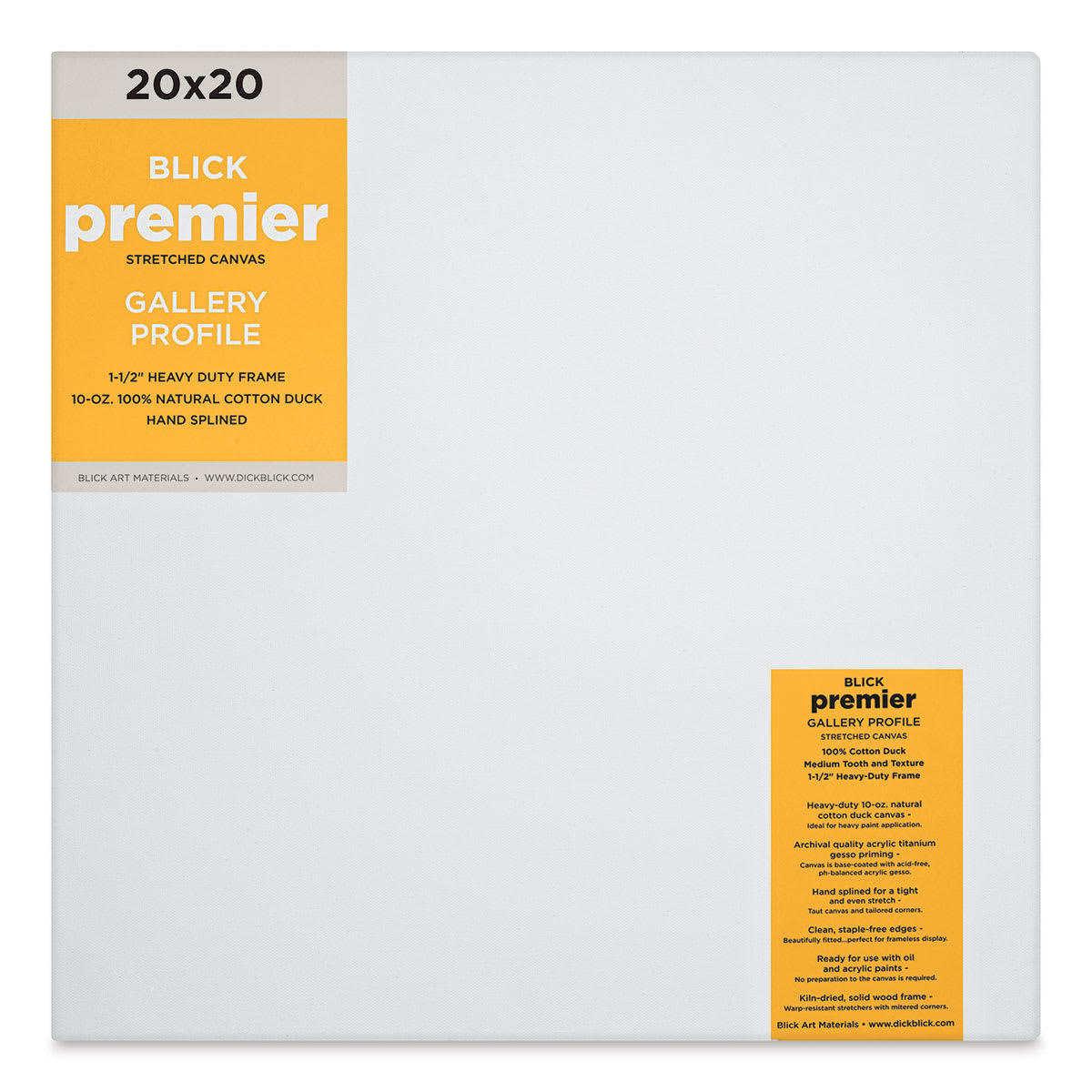 Blick Premier Stretched Cotton Canvas - Gallery Profile, Splined, 20" x 20"