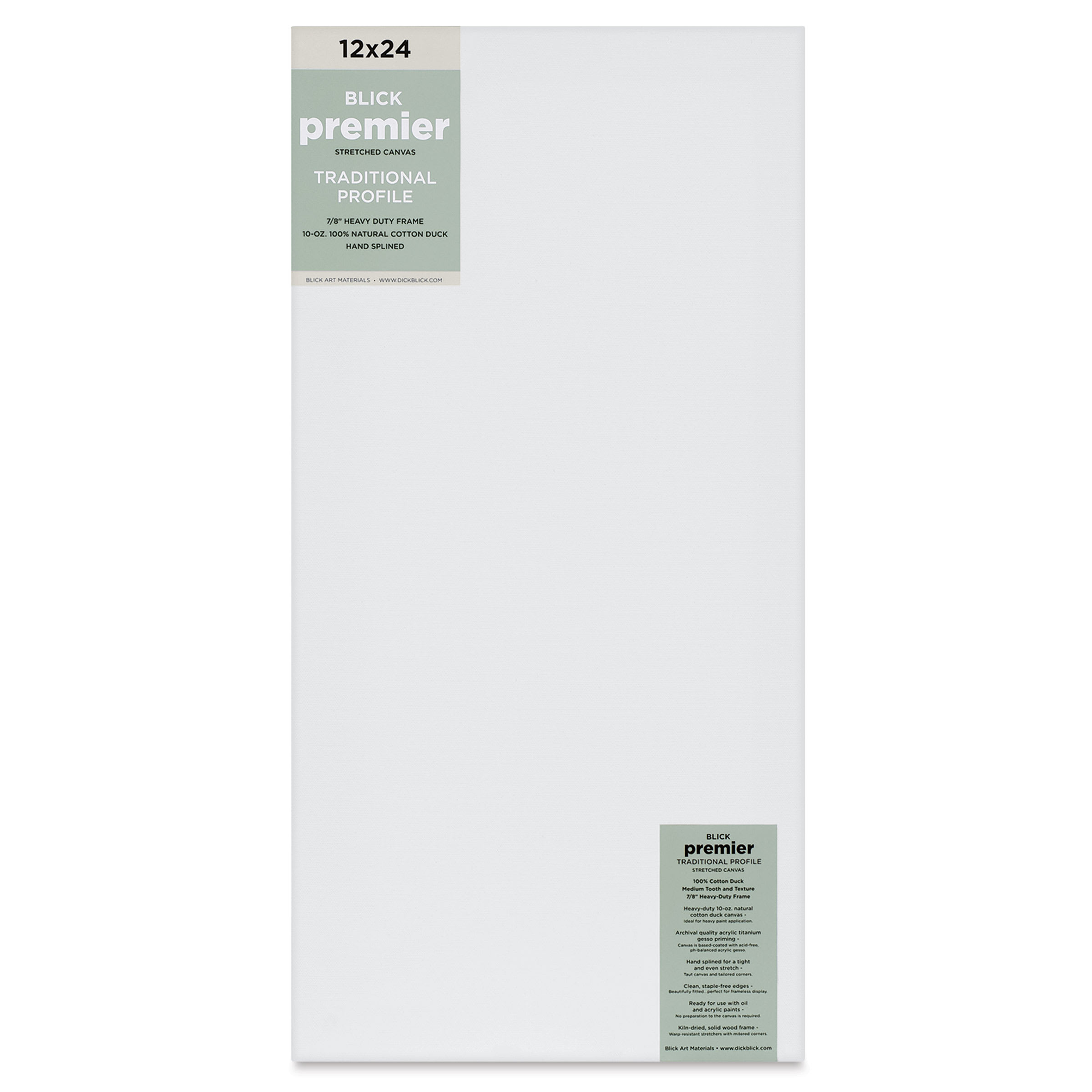 Blick Premier Stretched Cotton Canvas - Traditional Profile, Splined, 12" x 24"