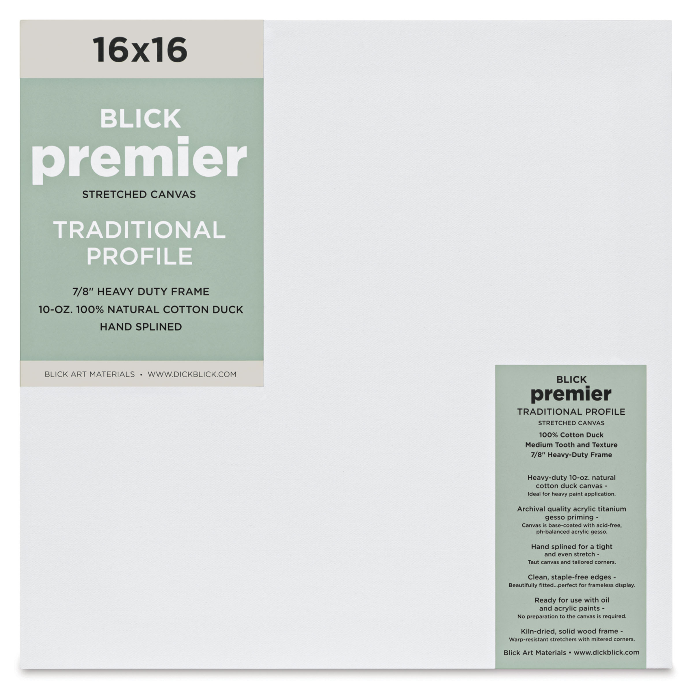 Blick Premier Stretched Cotton Canvas - Traditional Profile, Splined, 16" x 16"