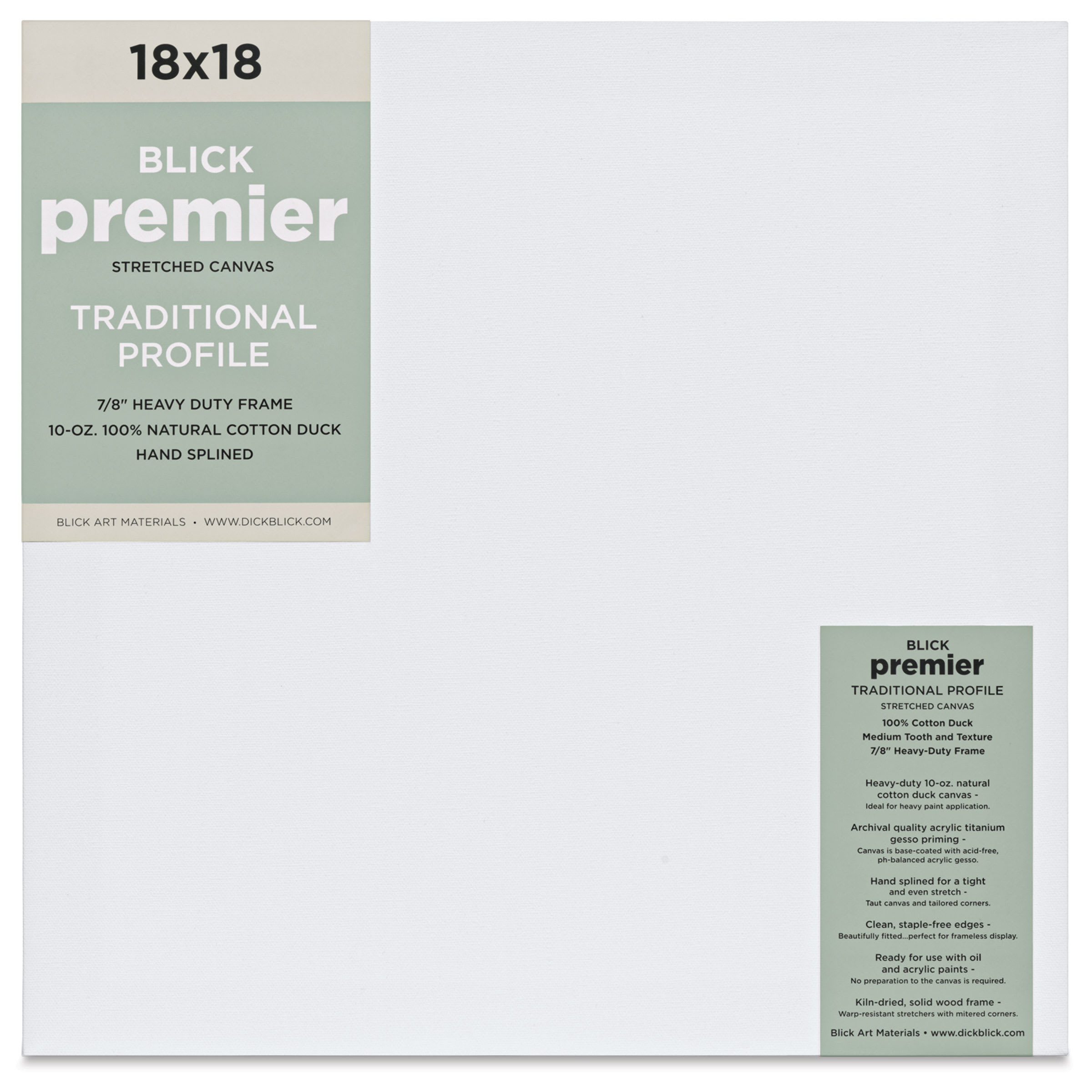 Blick Premier Stretched Cotton Canvas - Traditional Profile, Splined, 18" x  18"