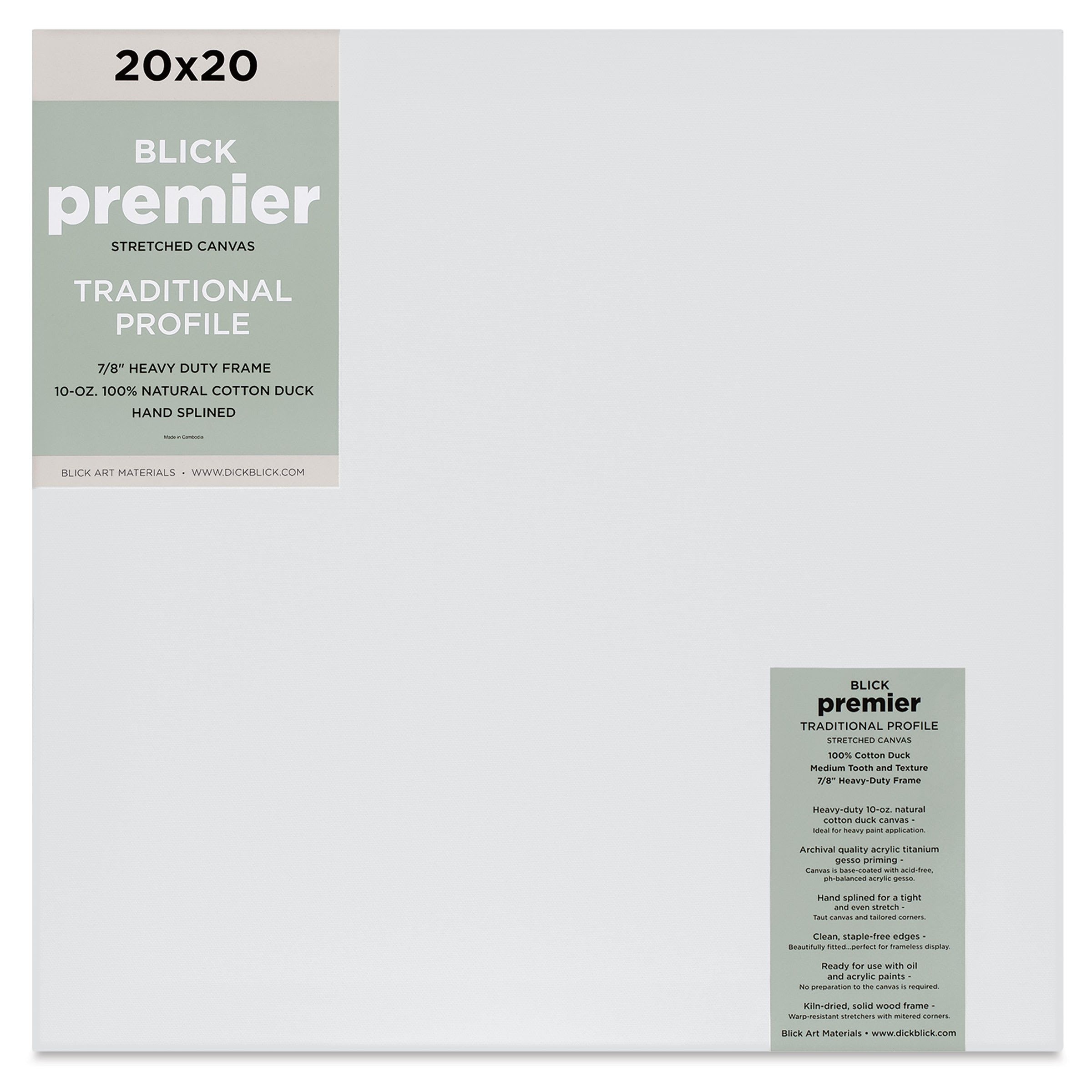Blick Premier Stretched Cotton Canvas - Traditional Profile, Splined, 20" x 20"