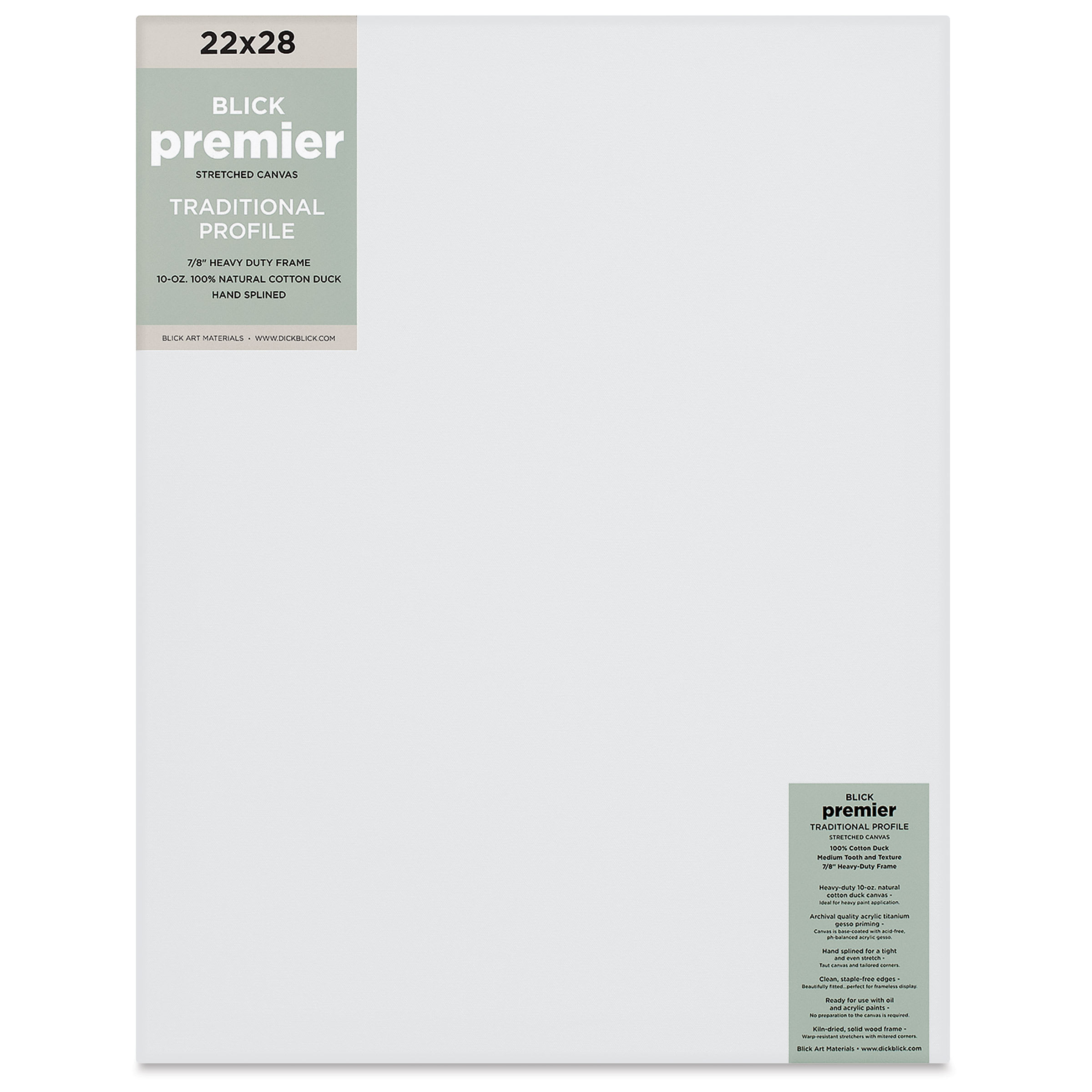 Blick Premier Stretched Cotton Canvas - Traditional Profile, Splined, 22" x 28"