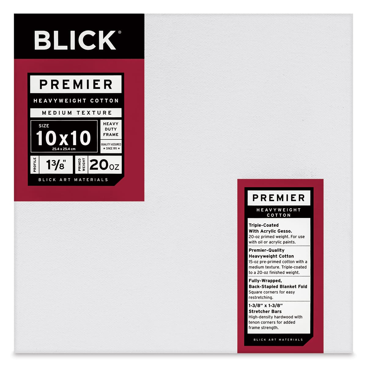 Blick Premier Heavyweight Stretched Cotton Canvas - 10" x 10", 1-3/8" Profile