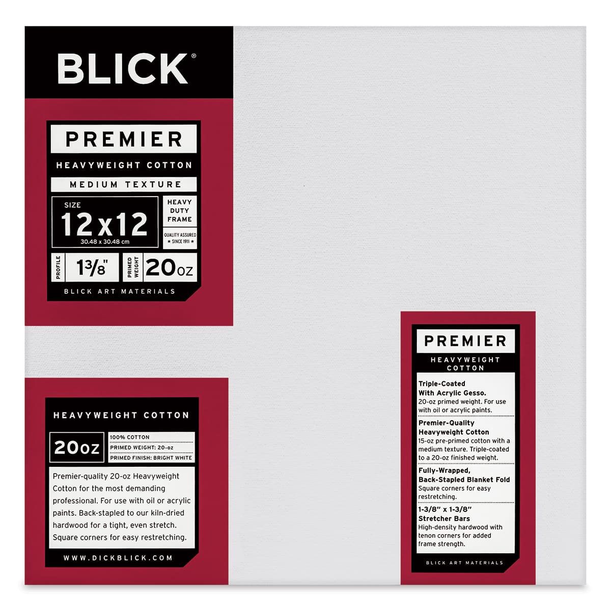 Blick Premier Heavyweight Cotton Canvas - 12" x 12", 1-3/8" Profile