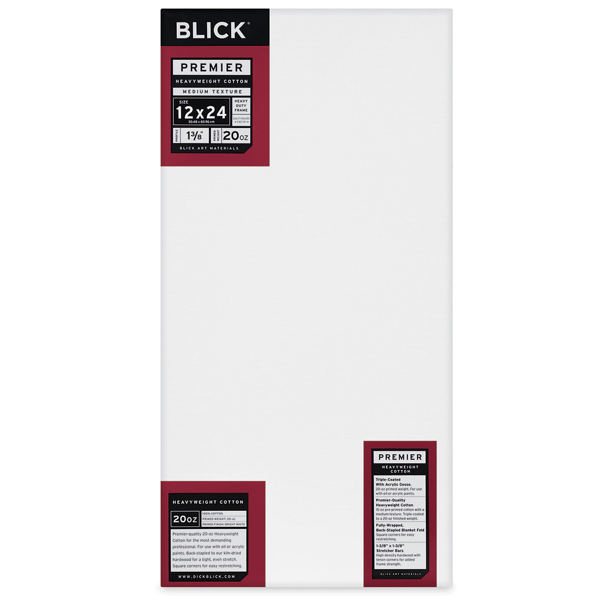 Blick Premier Heavyweight Stretched Cotton Canvas - 12" x 24", 1-3/8" Profile