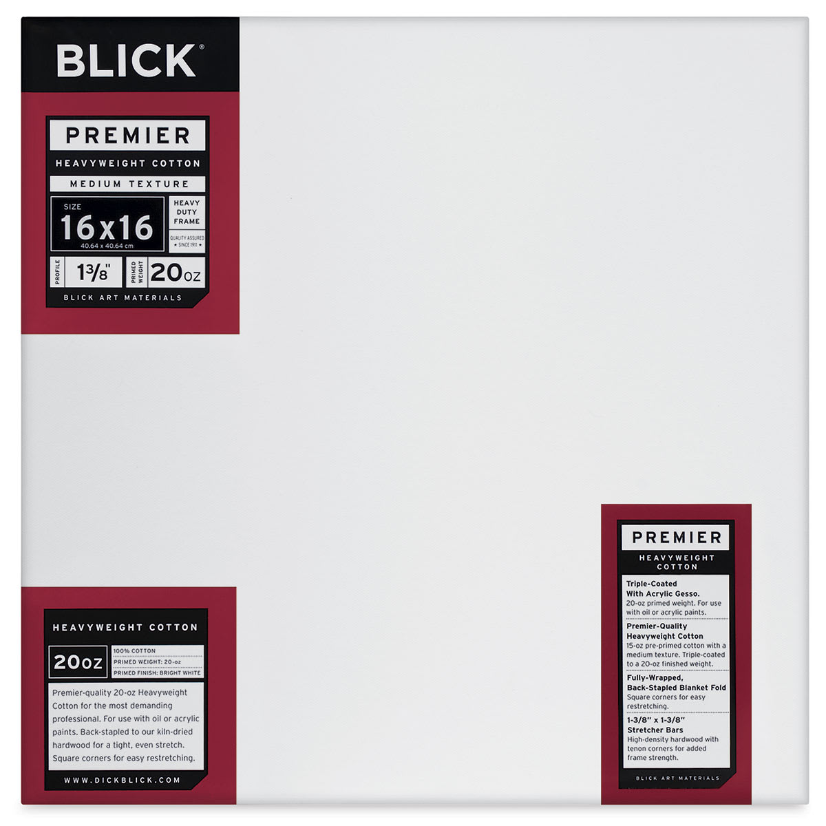 Blick Premier Heavyweight Stretched Cotton Canvas - 16" x 16", 1-3/8" Profile