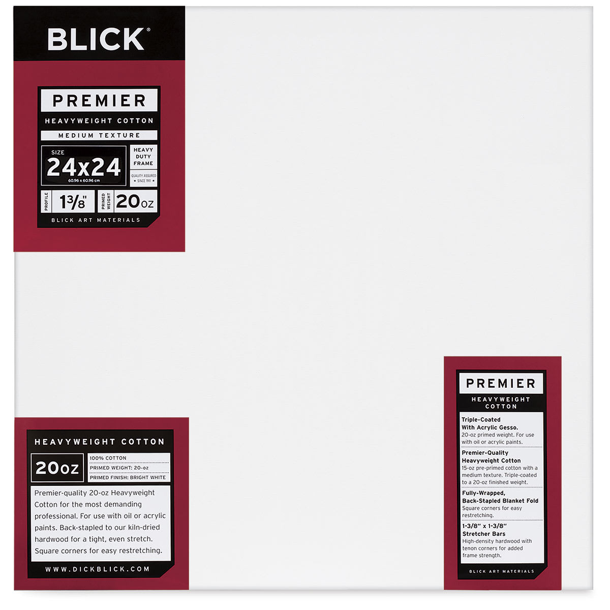 Blick Premier Heavyweight Stretched Cotton Canvas - 24" x 24", 1-3/8" Profile