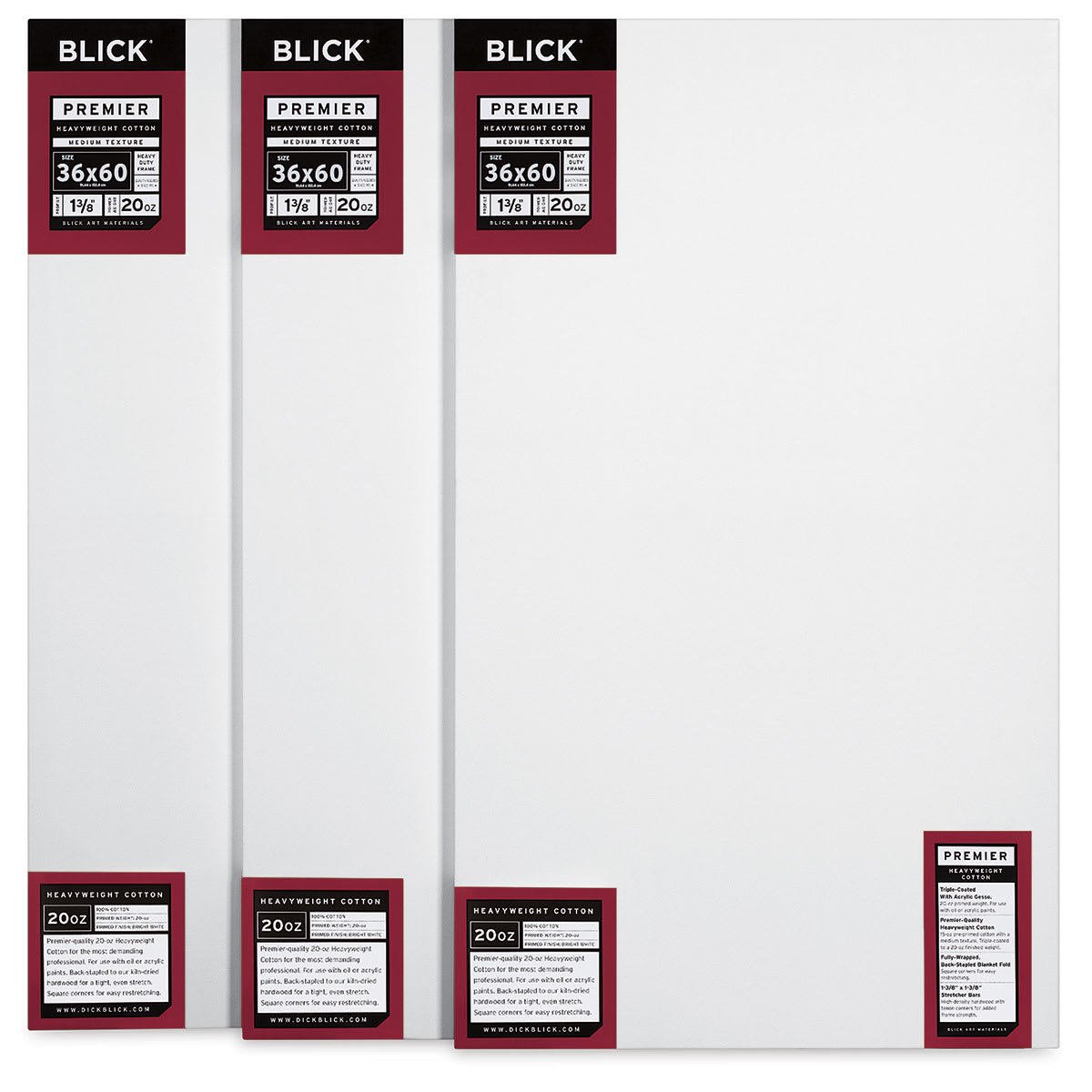 Blick Premier Heavyweight Stretched Cotton Canvas - 36" x 60", 1-3/8" Profile Pkg of 3