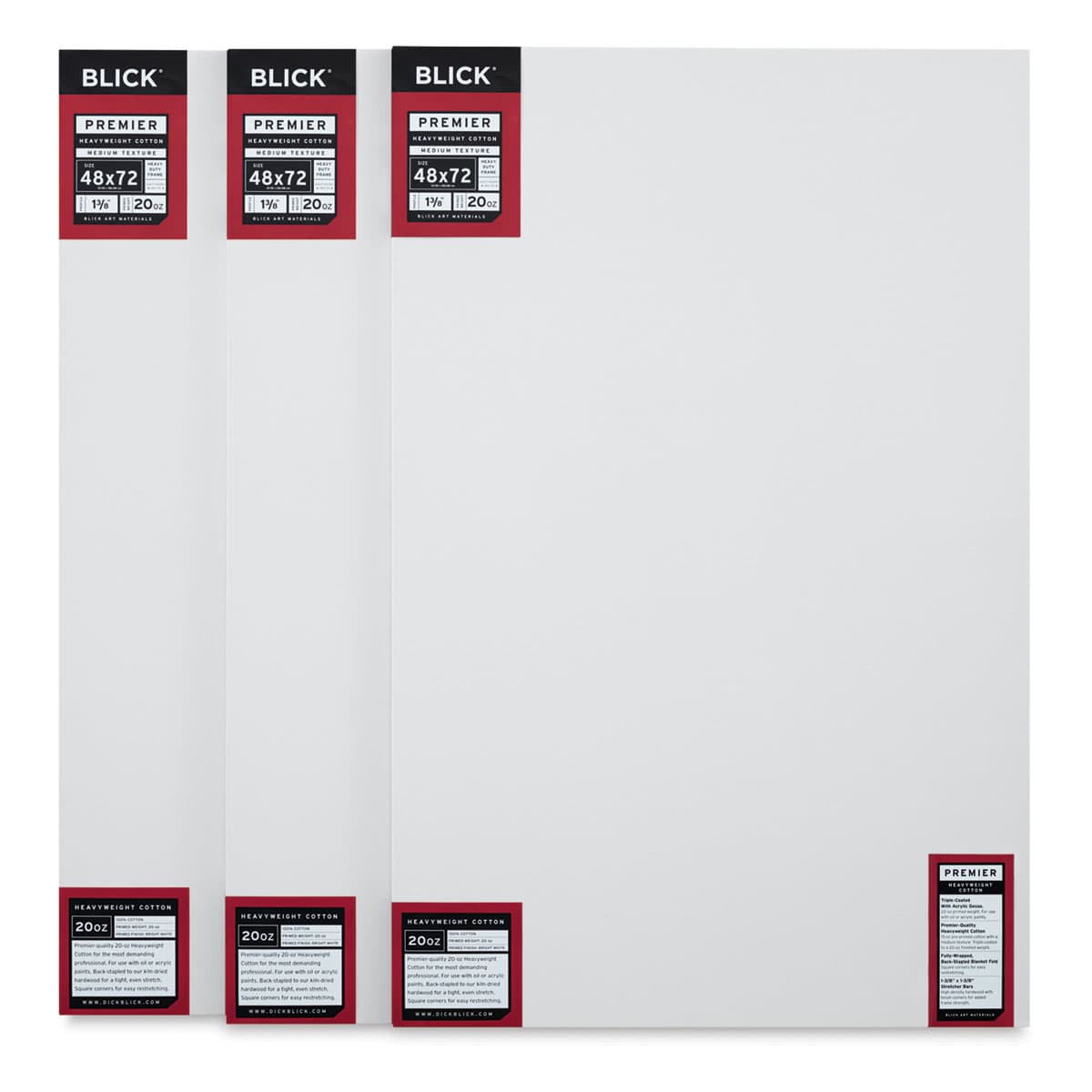 Blick Premier Heavyweight Stretched Cotton Canvas - 48" x 72", 1-3/8" Profile, Pkg of 3