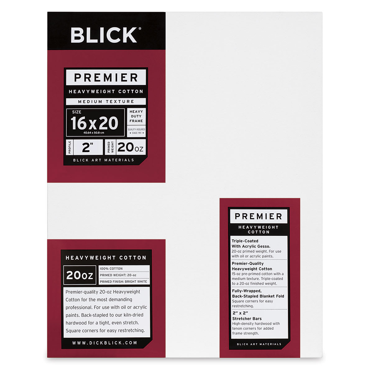 Blick Premier Heavyweight Stretched Cotton Canvas - 16" x 20", 2" Profile