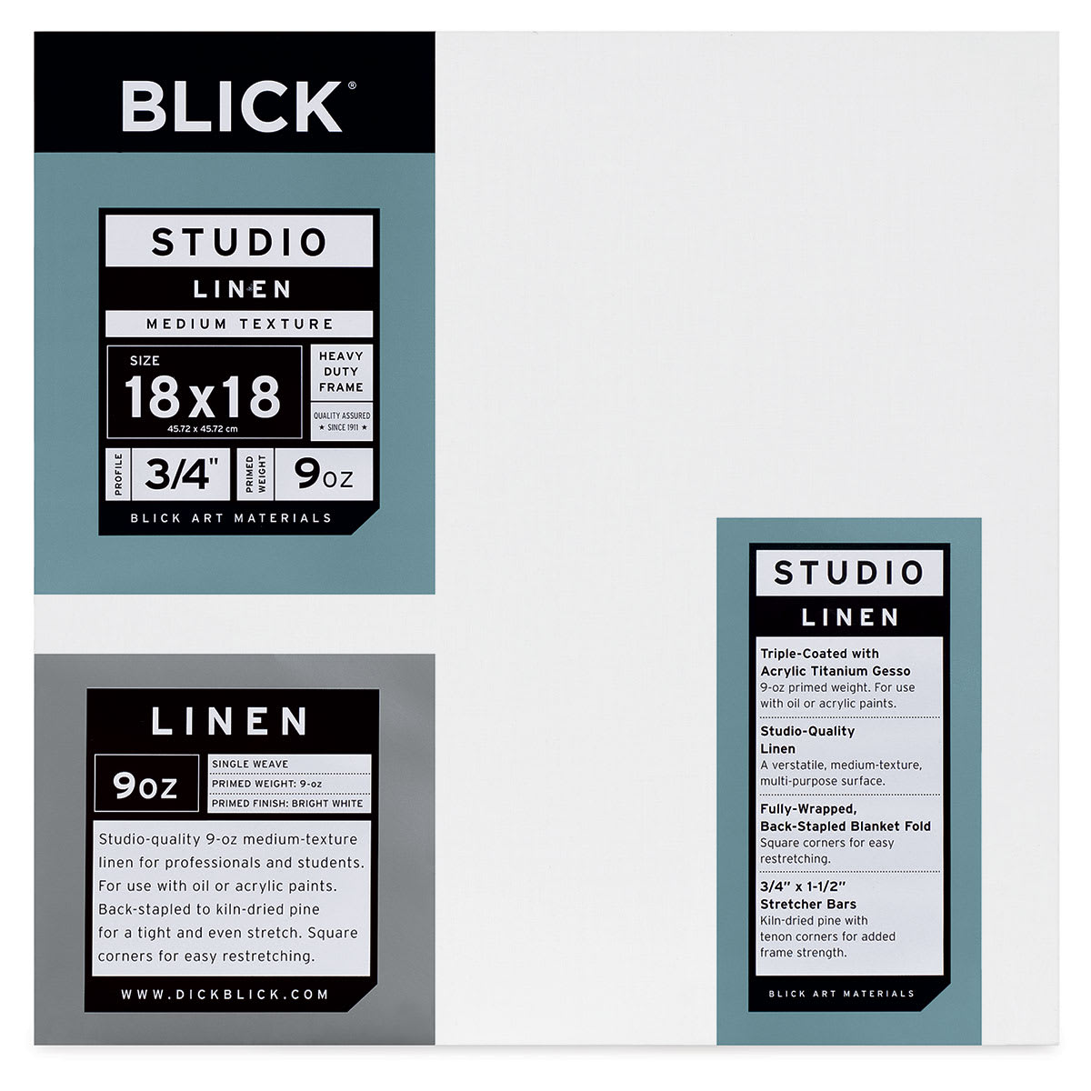 Blick Studio Linen Stretched Canvas - 18" x 18", Traditional 3/4" Profile