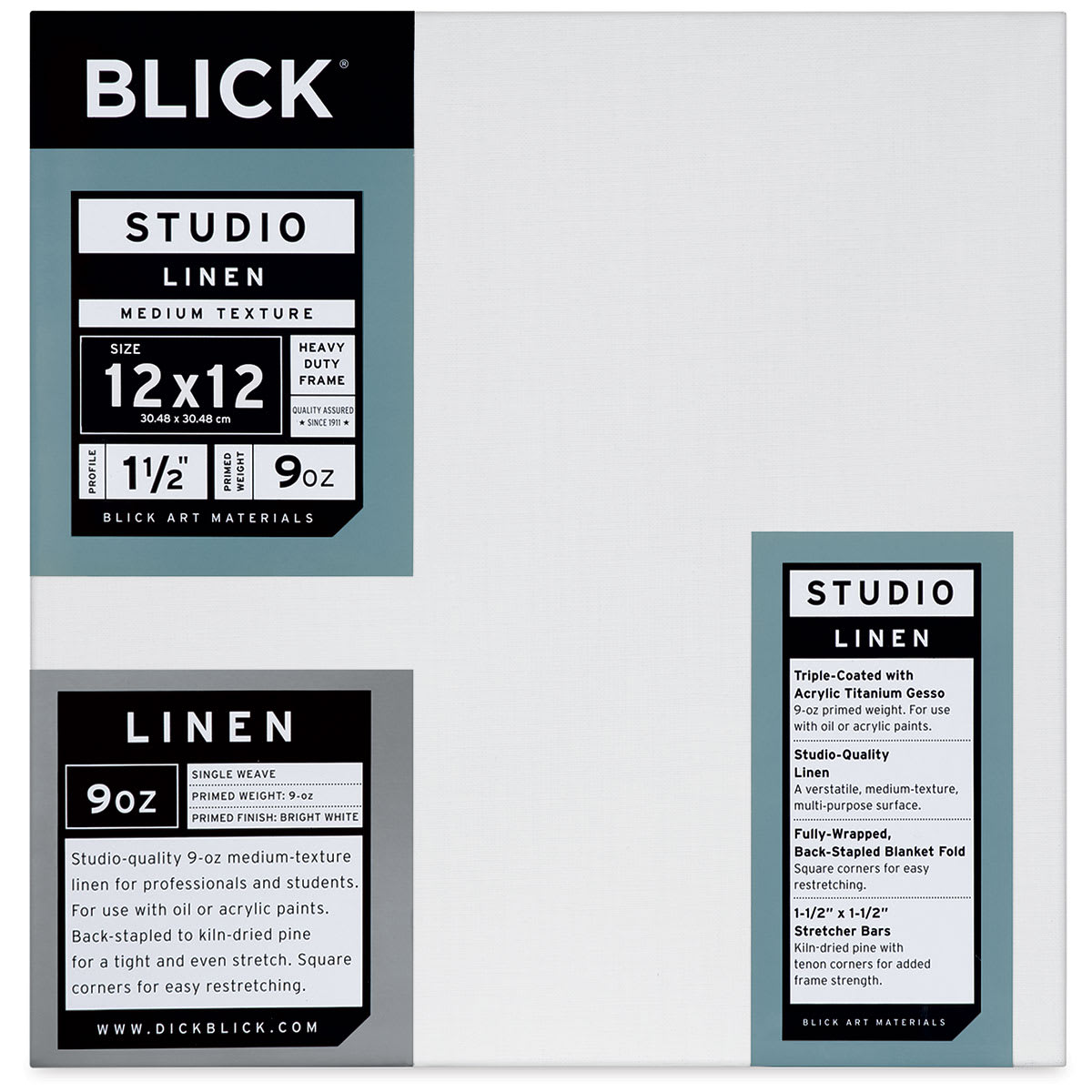 Blick Studio Linen Stretched Canvas - 12" x 12", Gallery 1-1/2" Profile