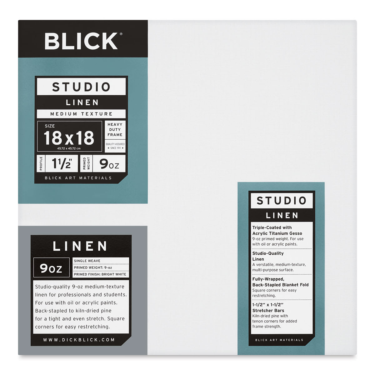 Blick Studio Linen Stretched Canvas - 18" x 18", Gallery 1-1/2" Profile