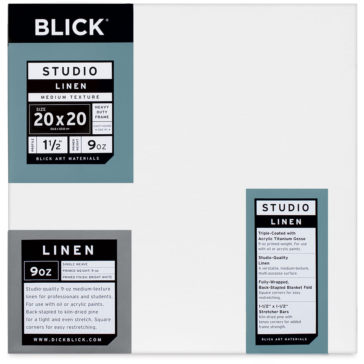 Blick Studio Linen Stretched Canvas - 20" x 20", Gallery 1-1/2" Profile
