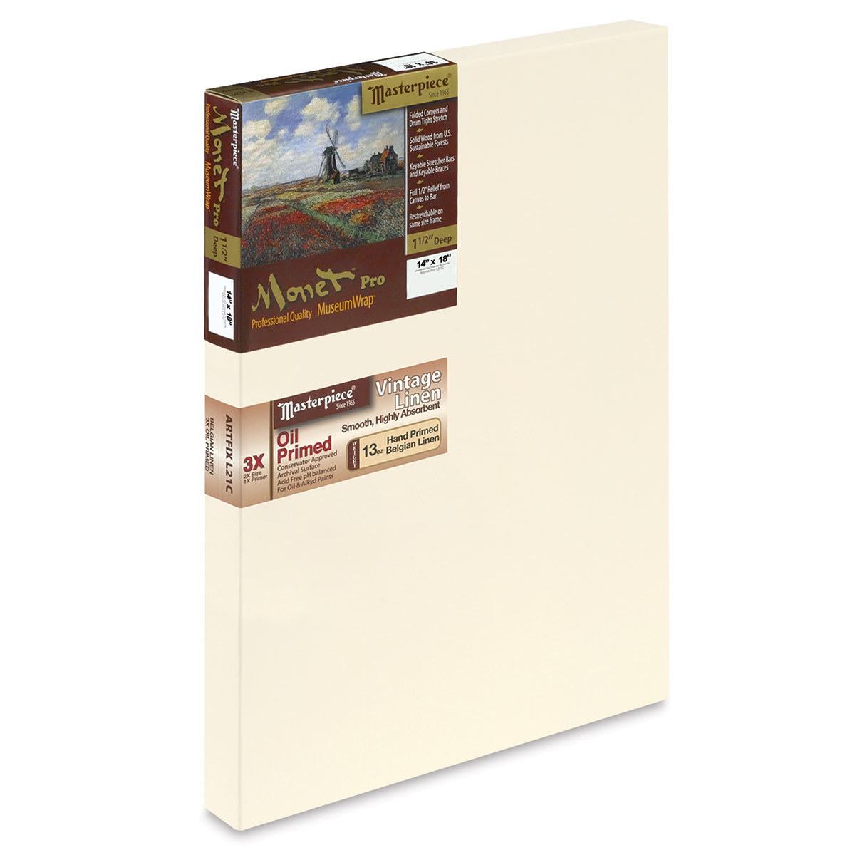 Masterpiece Monet Pro Linen Canvas - 14" x 18", Oil Primed