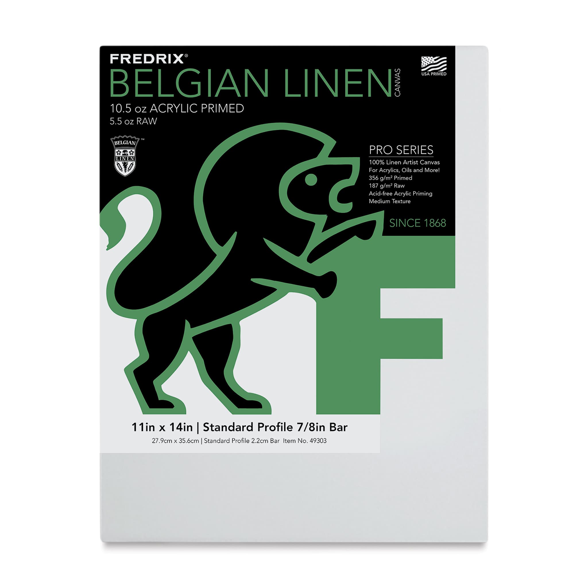 Fredrix Pro Series Traditional Profile Belgian Linen Canvas - 11" x 14", Acrylic Primed