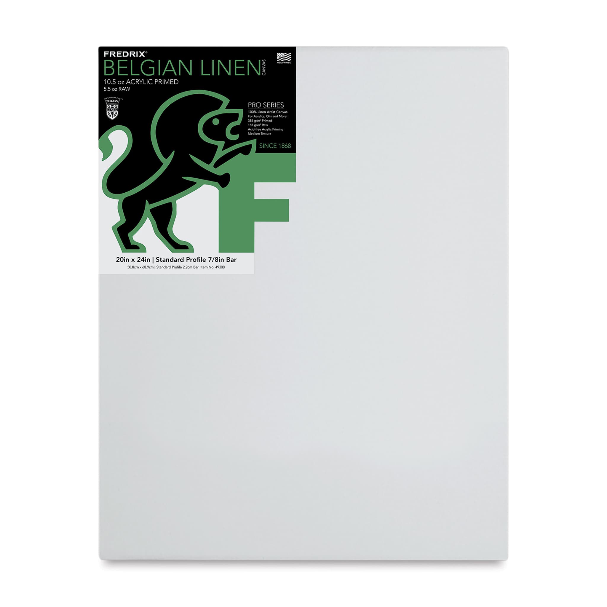 Fredrix Pro Series Traditional Profile Belgian Linen Canvas - 20" x 24", Acrylic Primed