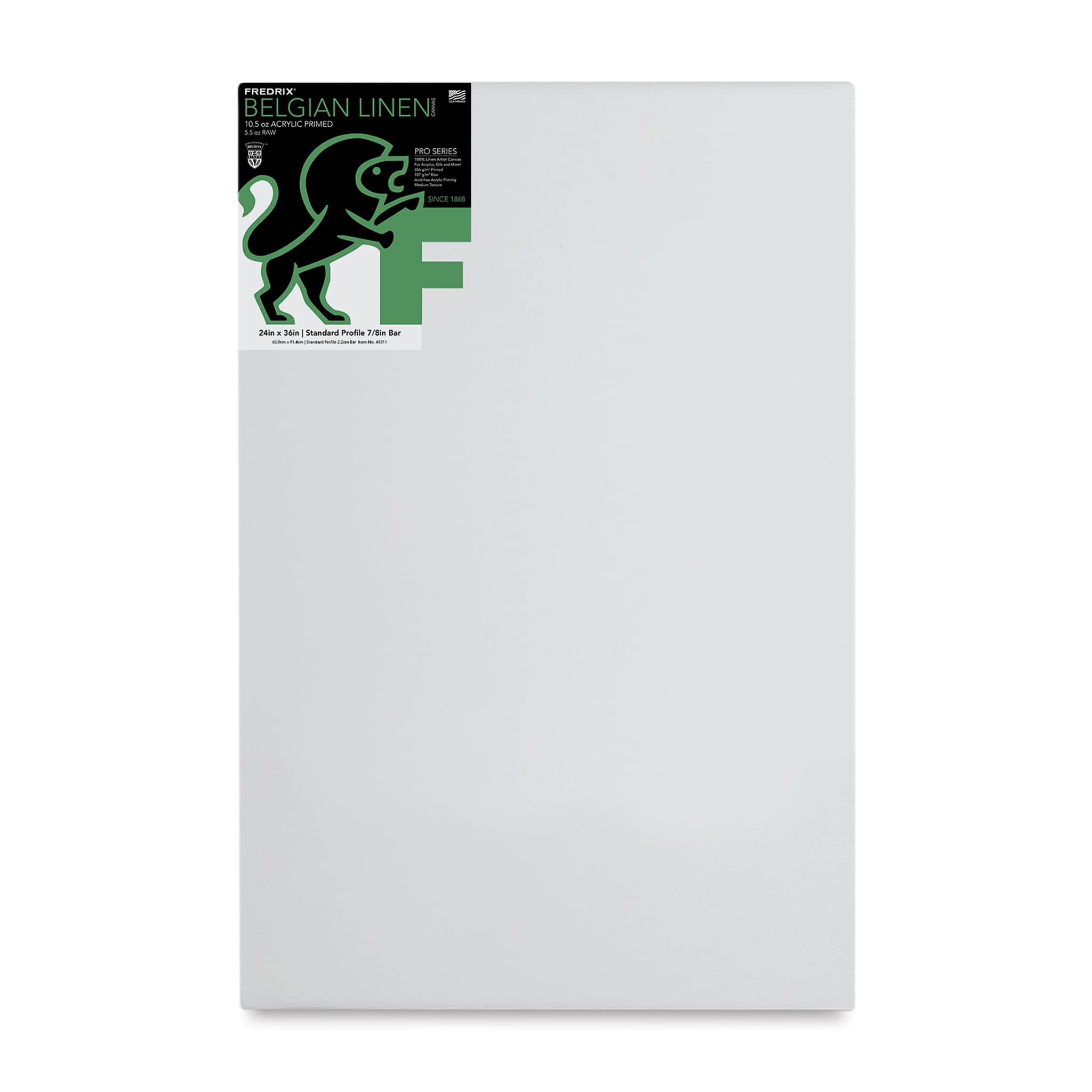 Fredrix Pro Series Traditional Profile Belgian Linen Canvas - 24" x 36", Acrylic Primed