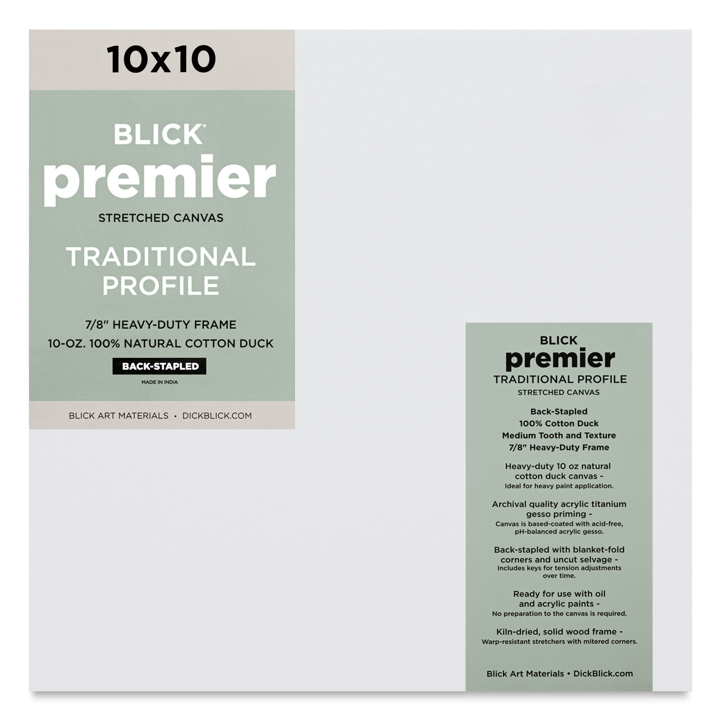 Blick Premier Stretched Cotton Canvas - Traditional Profile, Back-Stapled, 10" x 10"