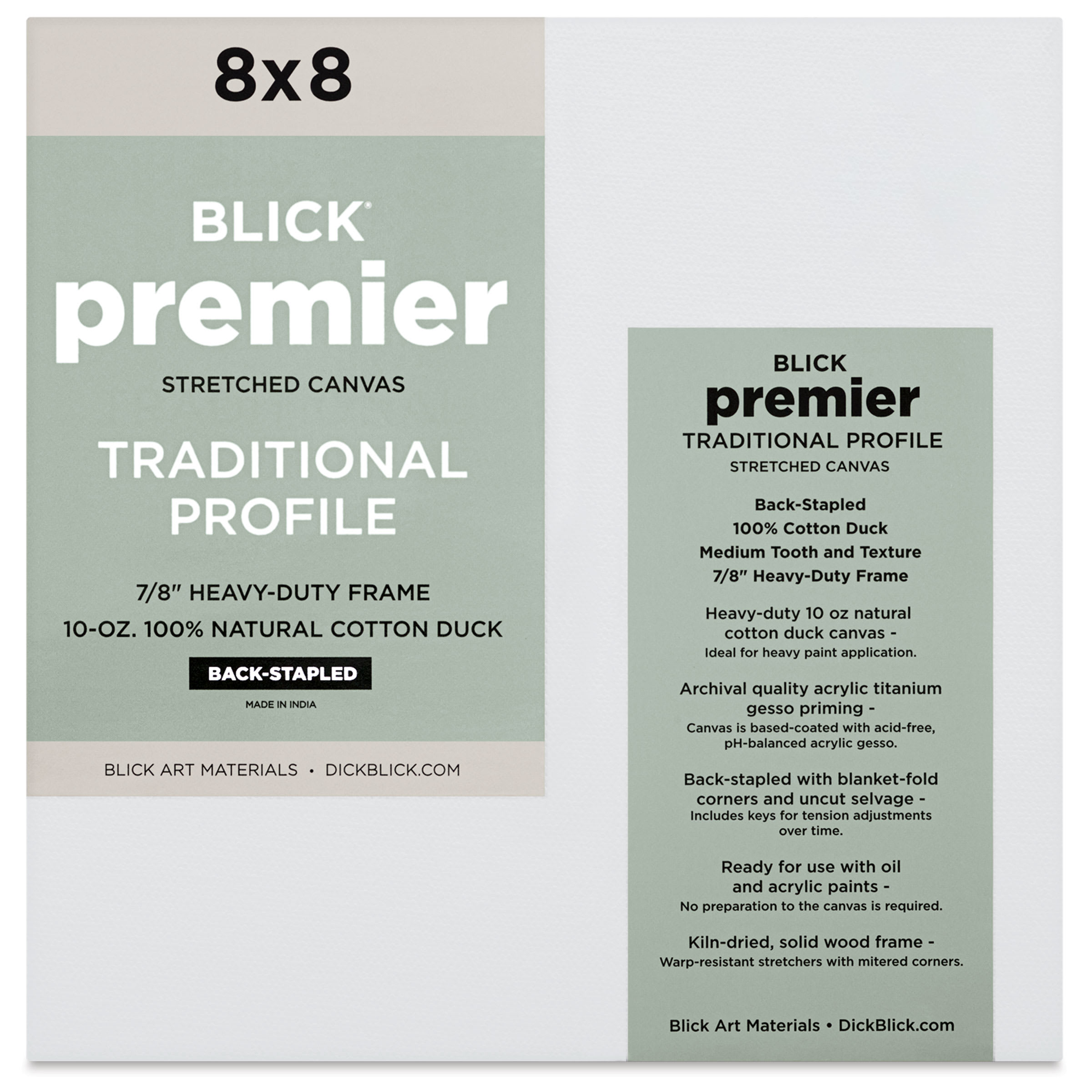 Blick Premier Stretched Cotton Canvas - Traditional Profile, Back-Stapled, 8" x 8"