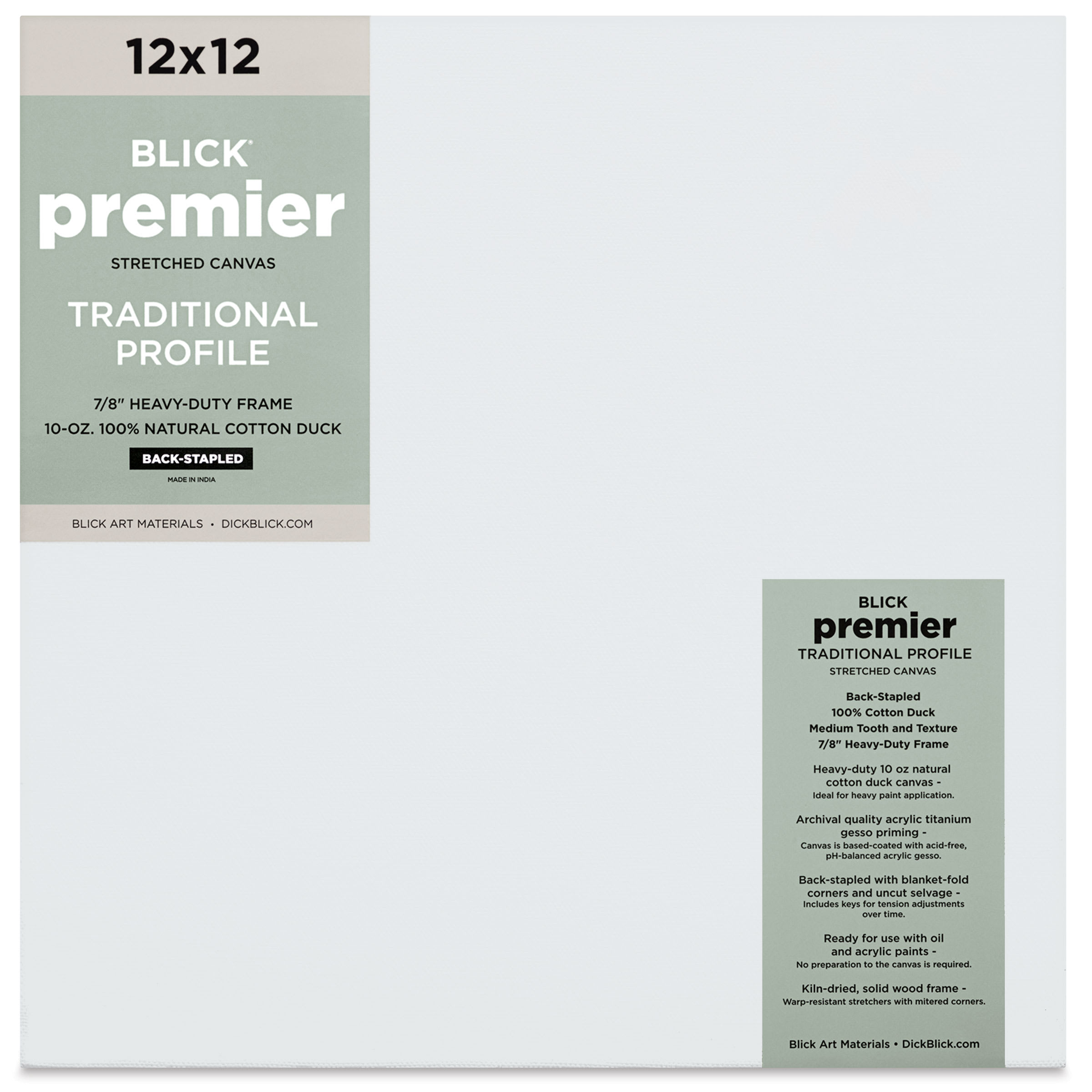 Blick Premier Stretched Cotton Canvas - Traditional Profile, Back-Stapled, 12" x 12"