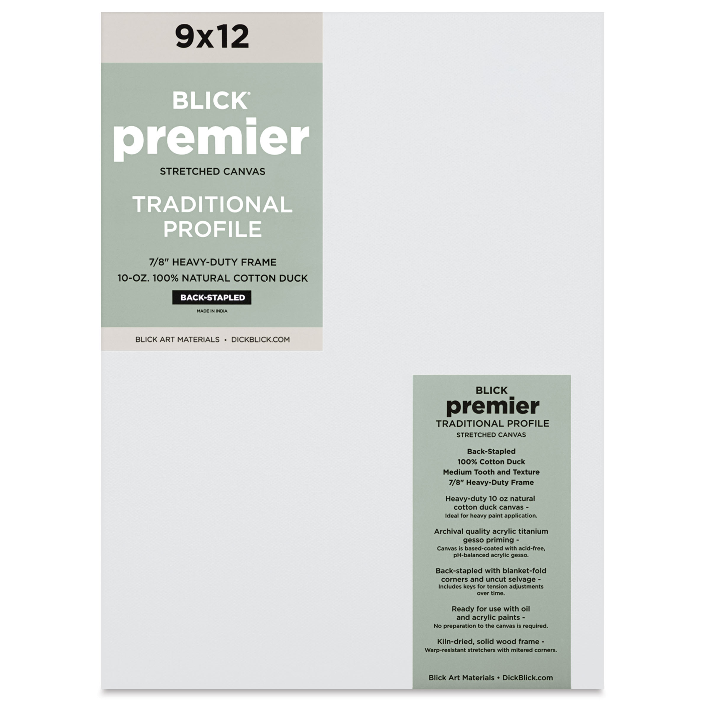 Blick Premier Stretched Cotton Canvas - Traditional Profile, Back-Stapled, 9" x 12"