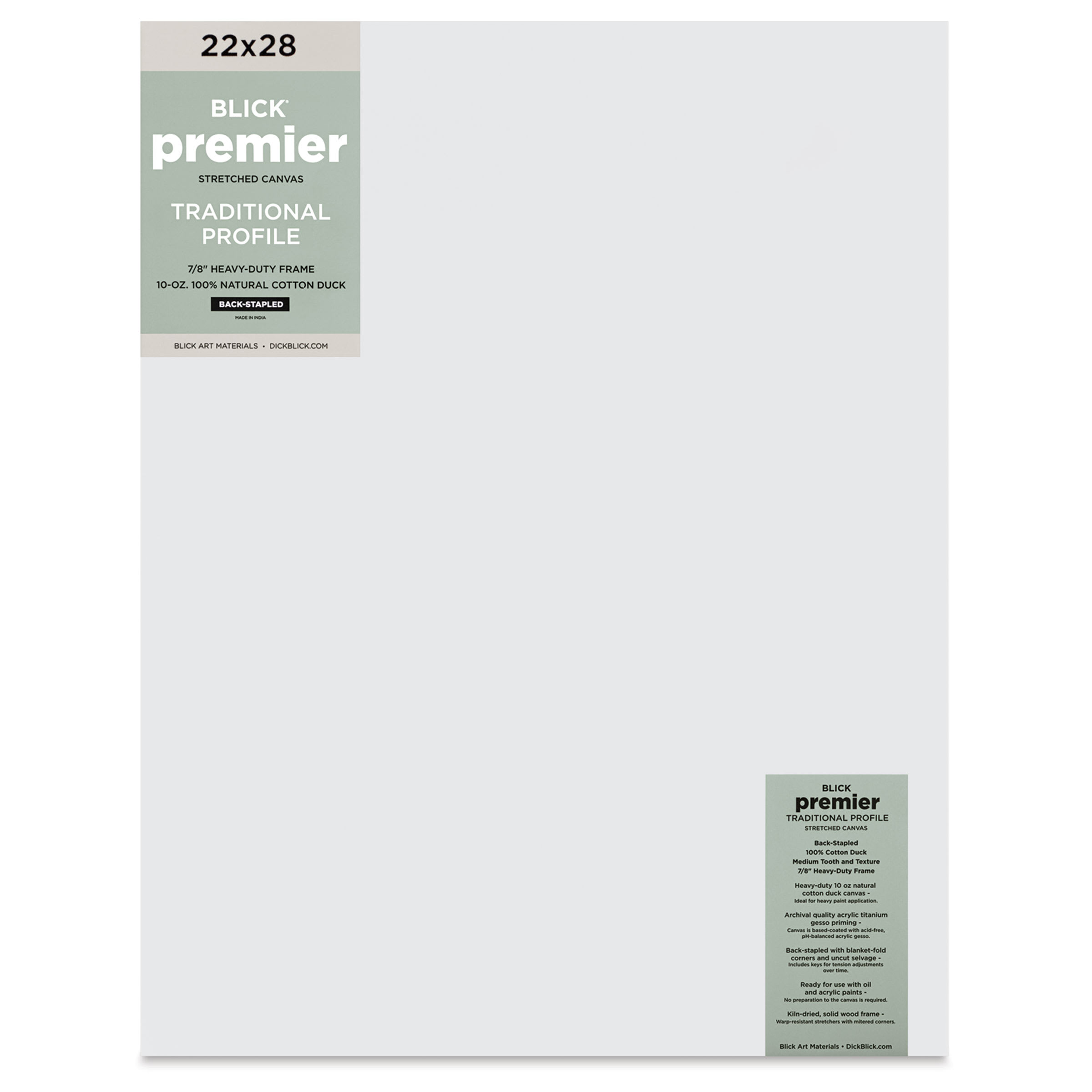 Blick Premier Stretched Cotton Canvas - Traditional Profile, Back-Stapled, 22" x 28"