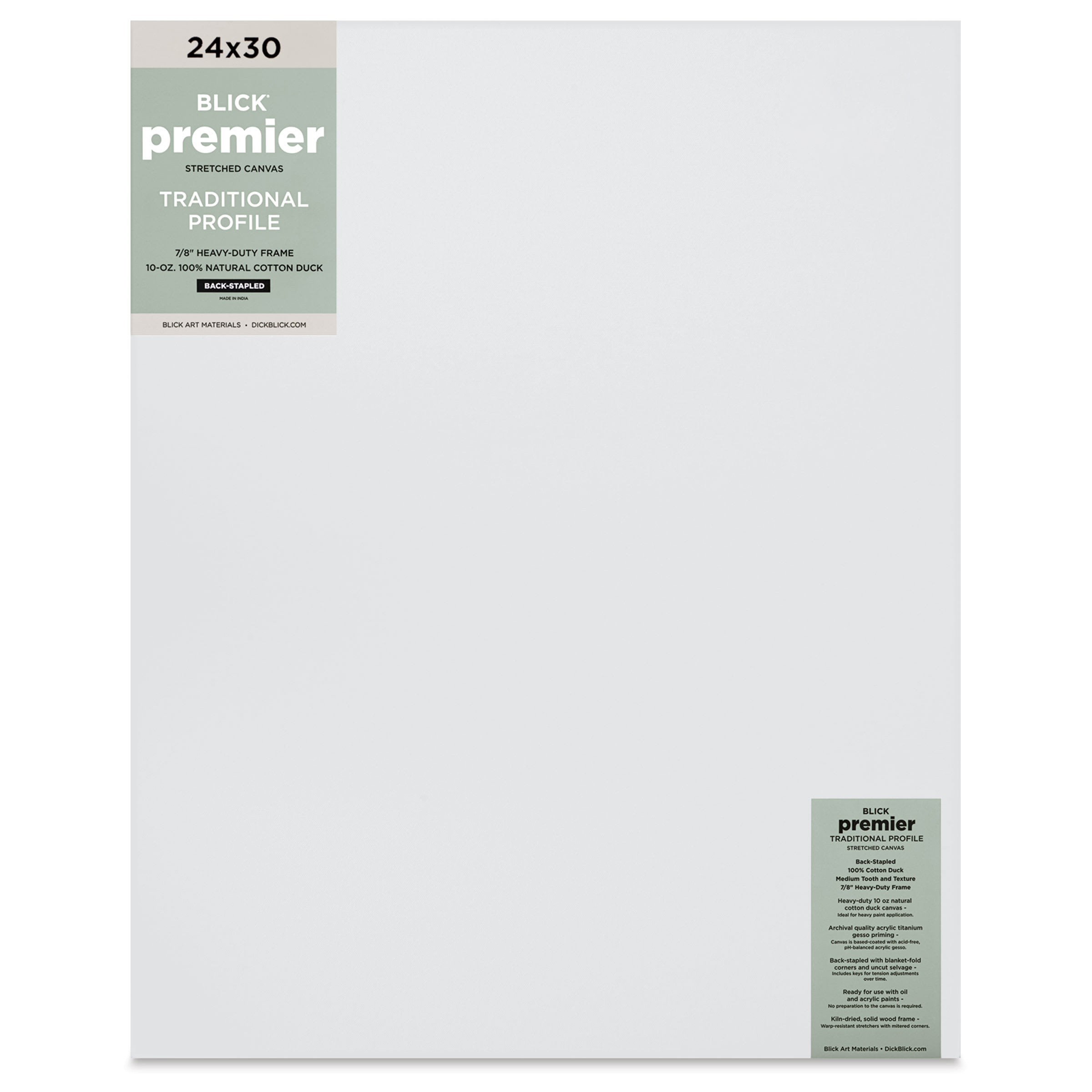 Blick Premier Stretched Cotton Canvas - Traditional Profile, Back-Stapled, 24" x 30"