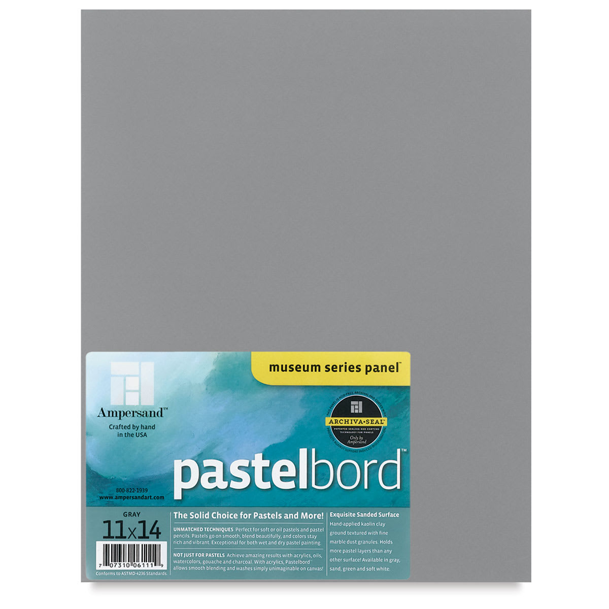 Ampersand Pastelbord Panel - 11" x 14", 1/8" Profile, Gray