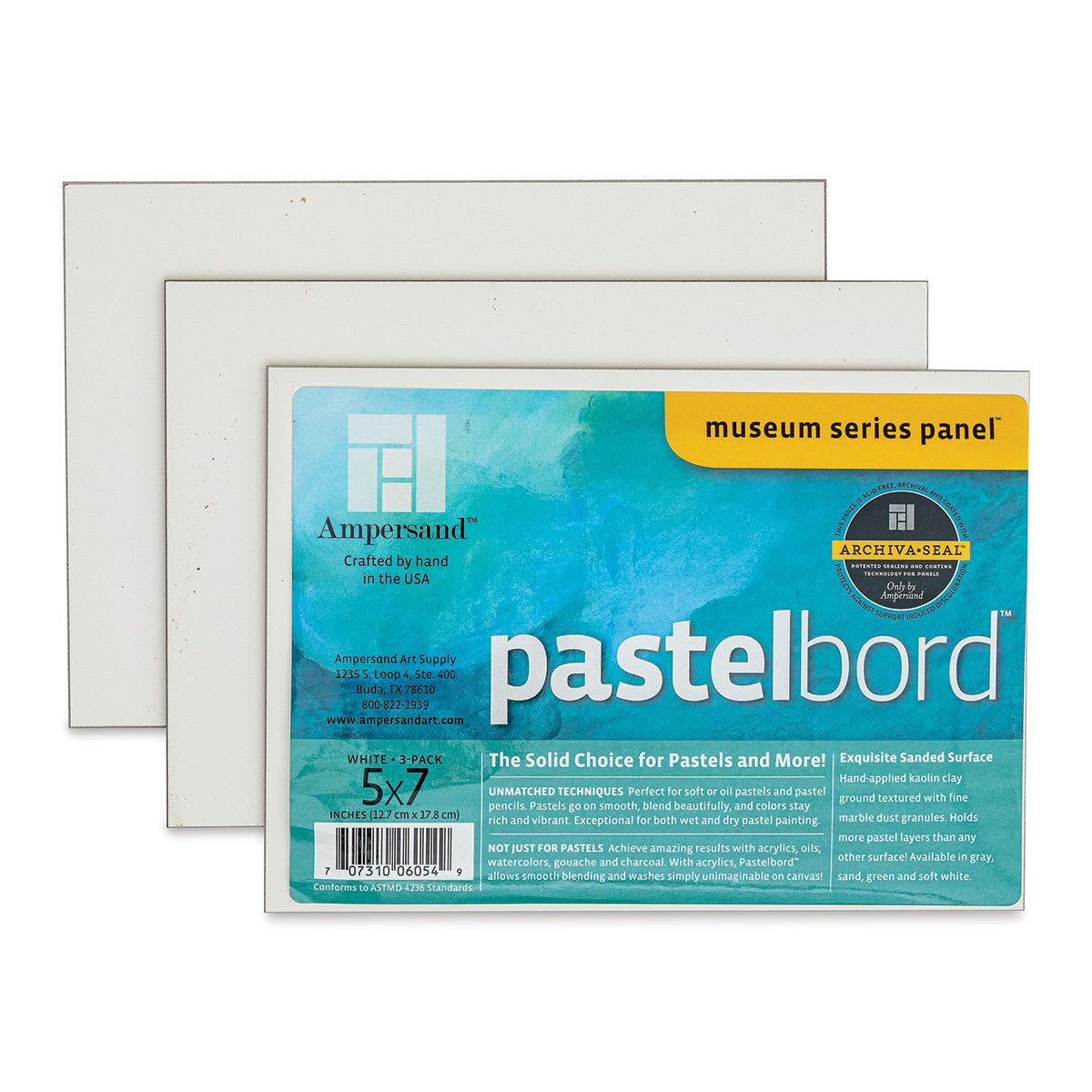 Ampersand Pastelbord Panel Pack - 5" x 7", 1/8" Profile, White, Pkg of 3