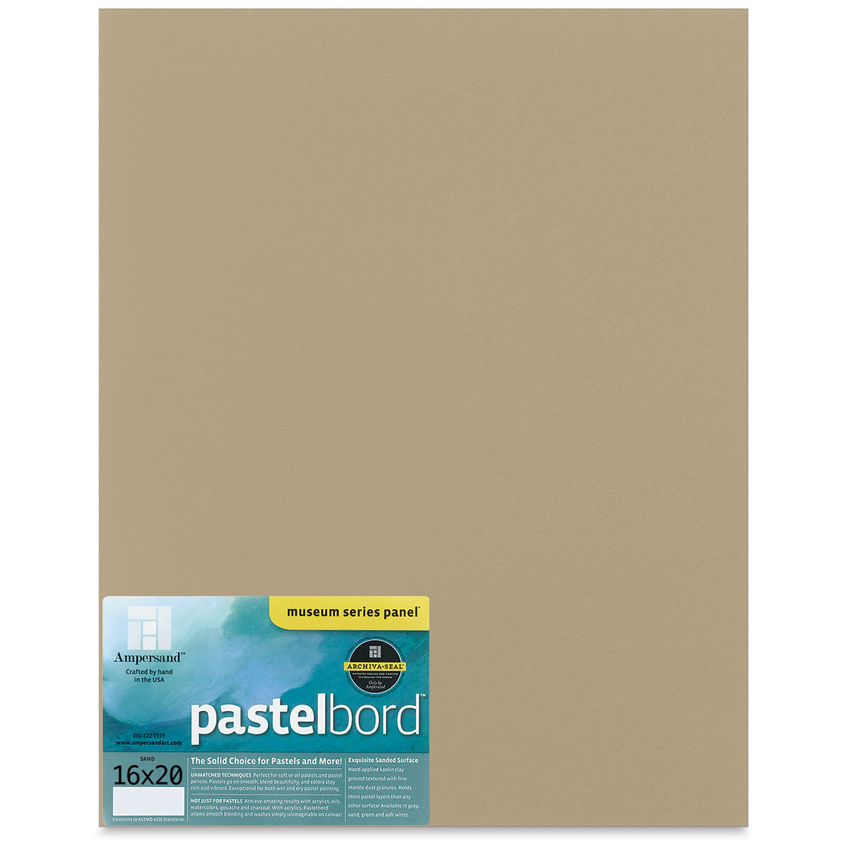 Ampersand Pastelbord Panel - 16" x 20", 1/8" Profile, Sand
