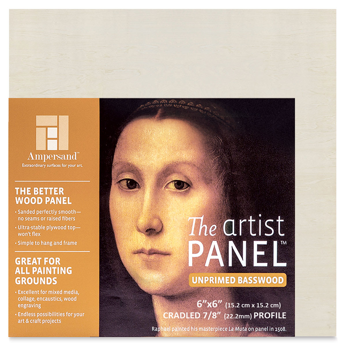 Ampersand Value Series Artist Wood Panel - 6" x 6", 7/8" Cradle