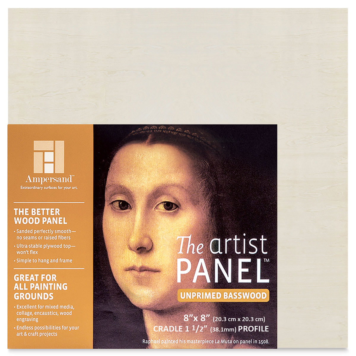 Ampersand Value Series Artist Wood Panel - 8" x 8", 1-1/2" Cradle