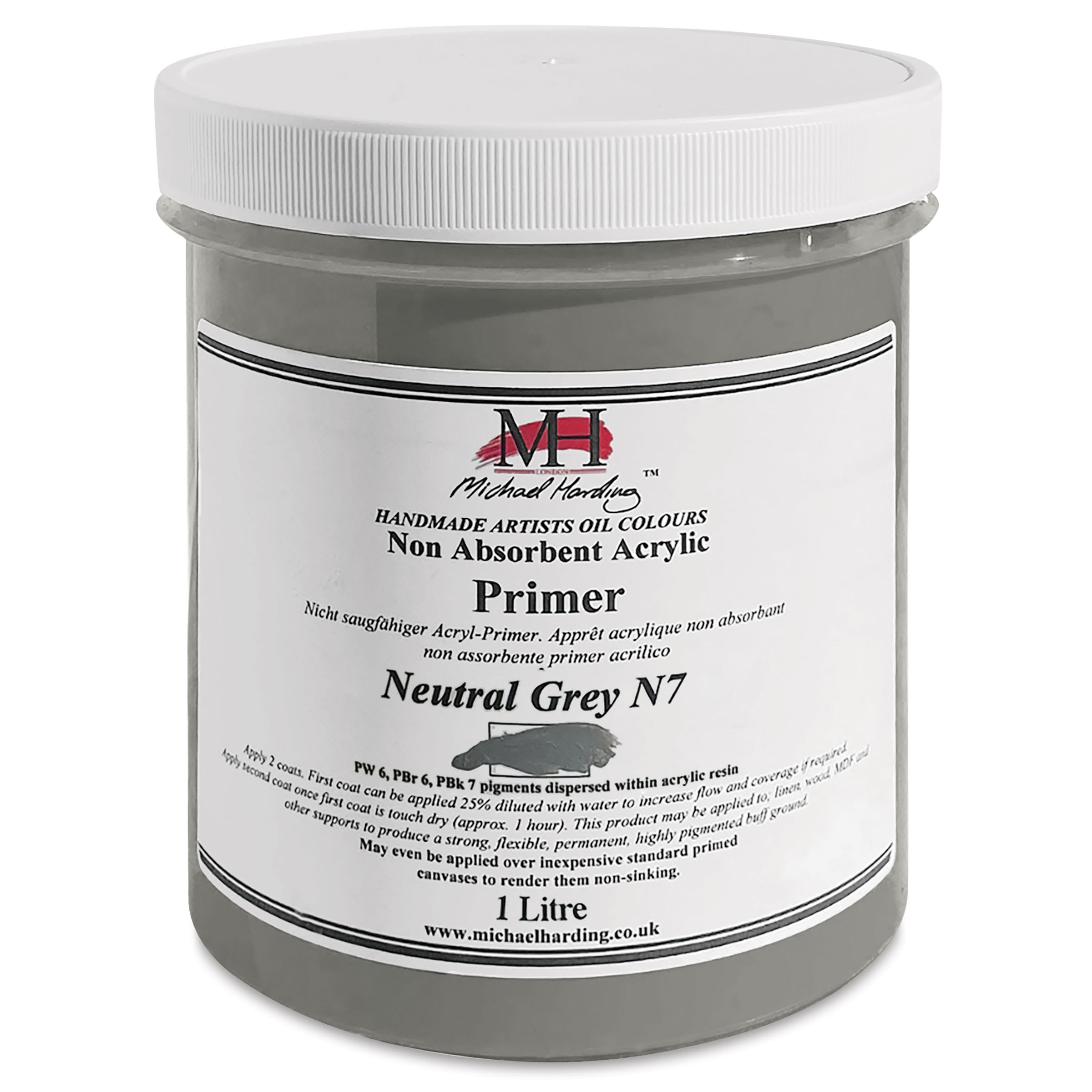 Michael Harding Non-Absorbent Acrylic Primer - Neutral Grey N7, 1 Liter, Jar
