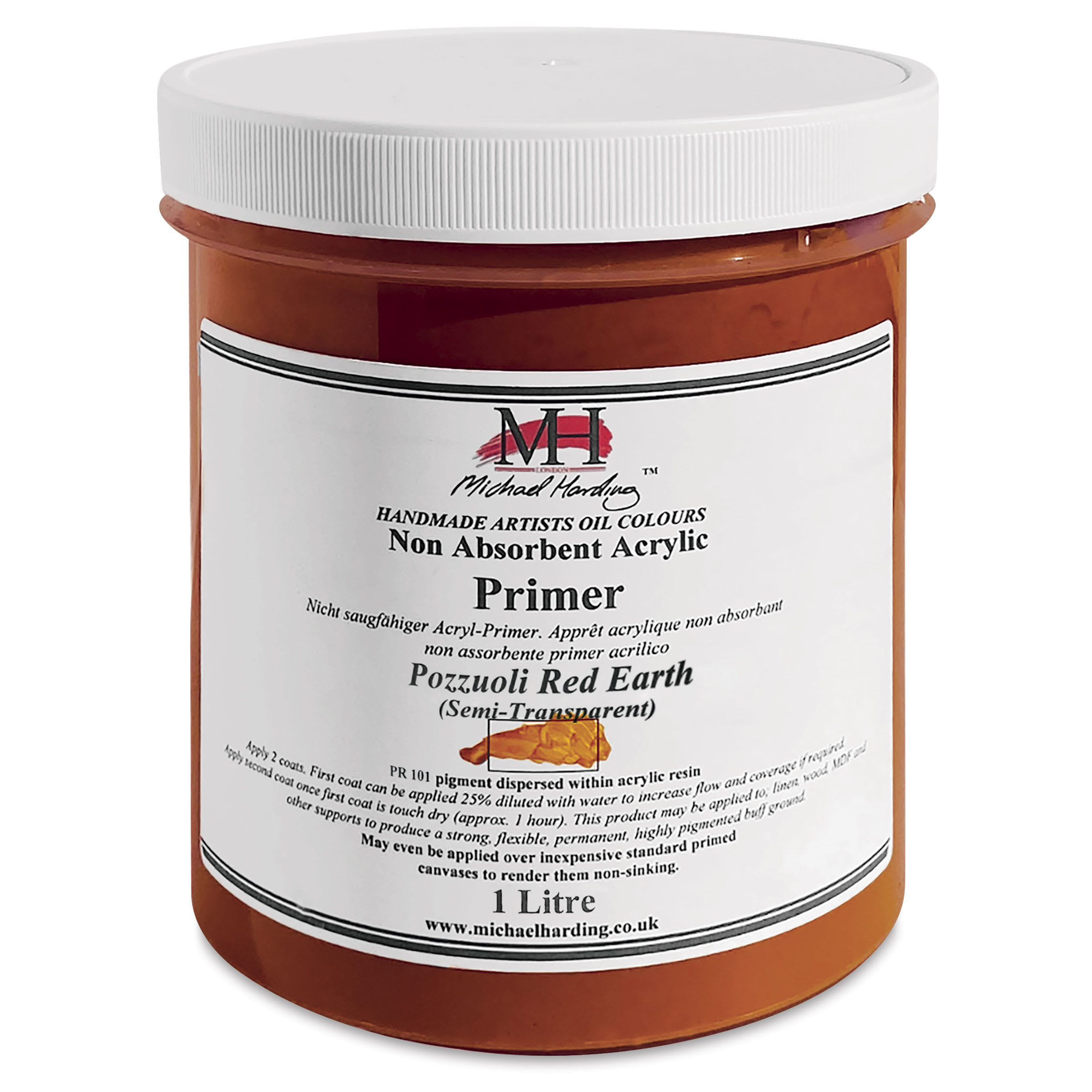 Michael Harding Non-Absorbent Acrylic Primer - Pozzuoli Red Earth (Semi-Transparent), 1 Liter, Jar