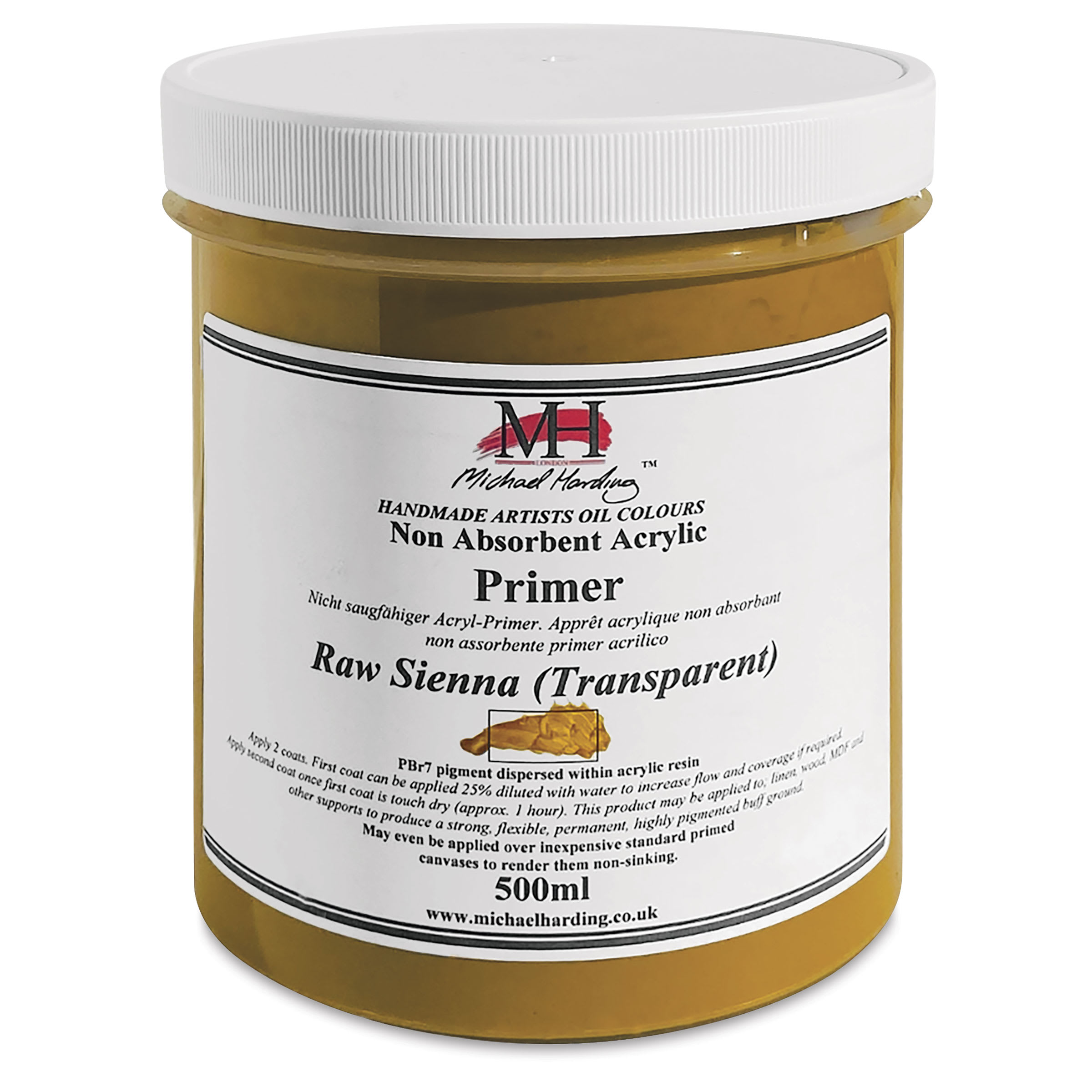 Michael Harding Non-Absorbent Acrylic Primer - Raw Sienna (Transparent), 500 ml, Jar