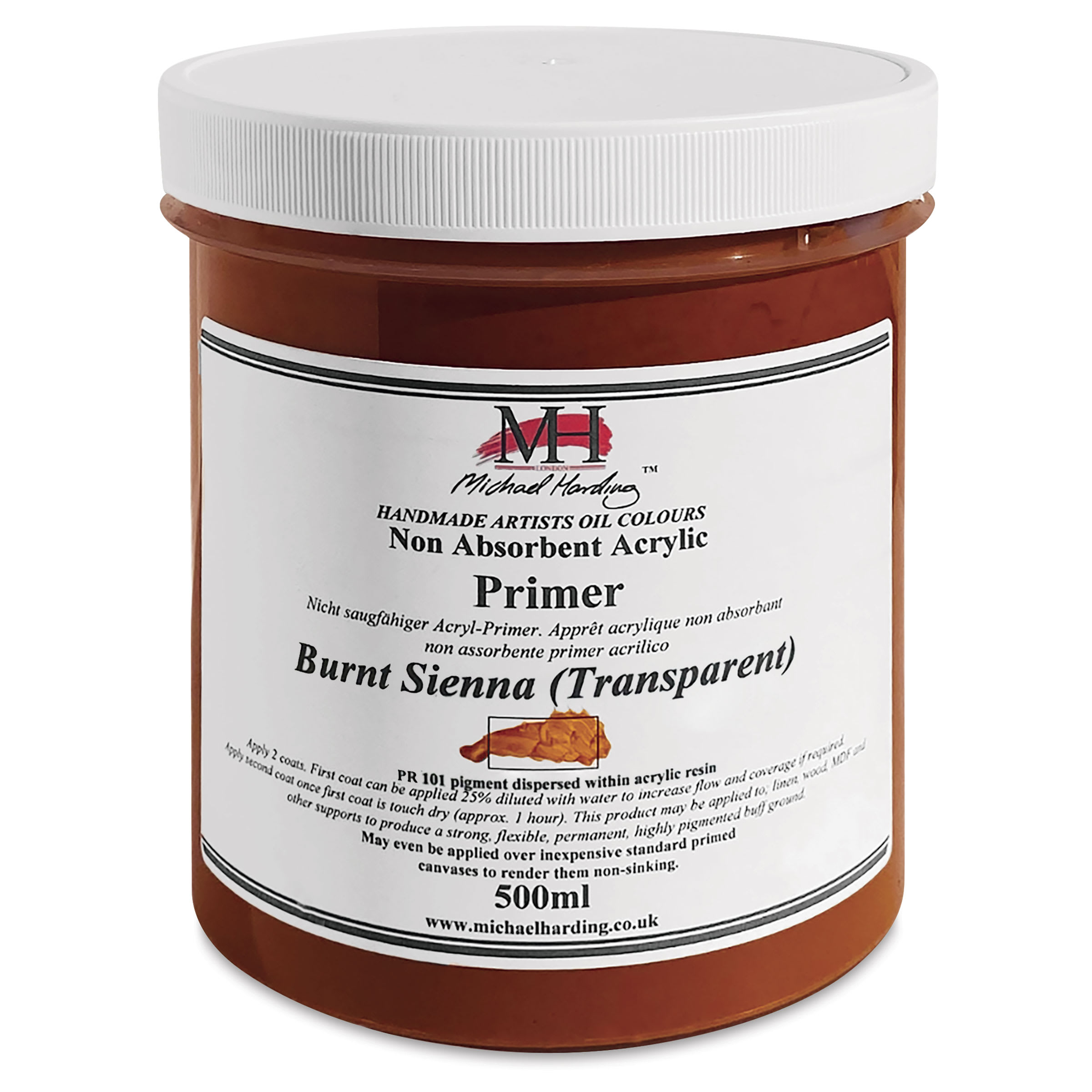 Michael Harding Non-Absorbent Acrylic Primer - Burnt Sienna (Transparent), 500 ml, Jar