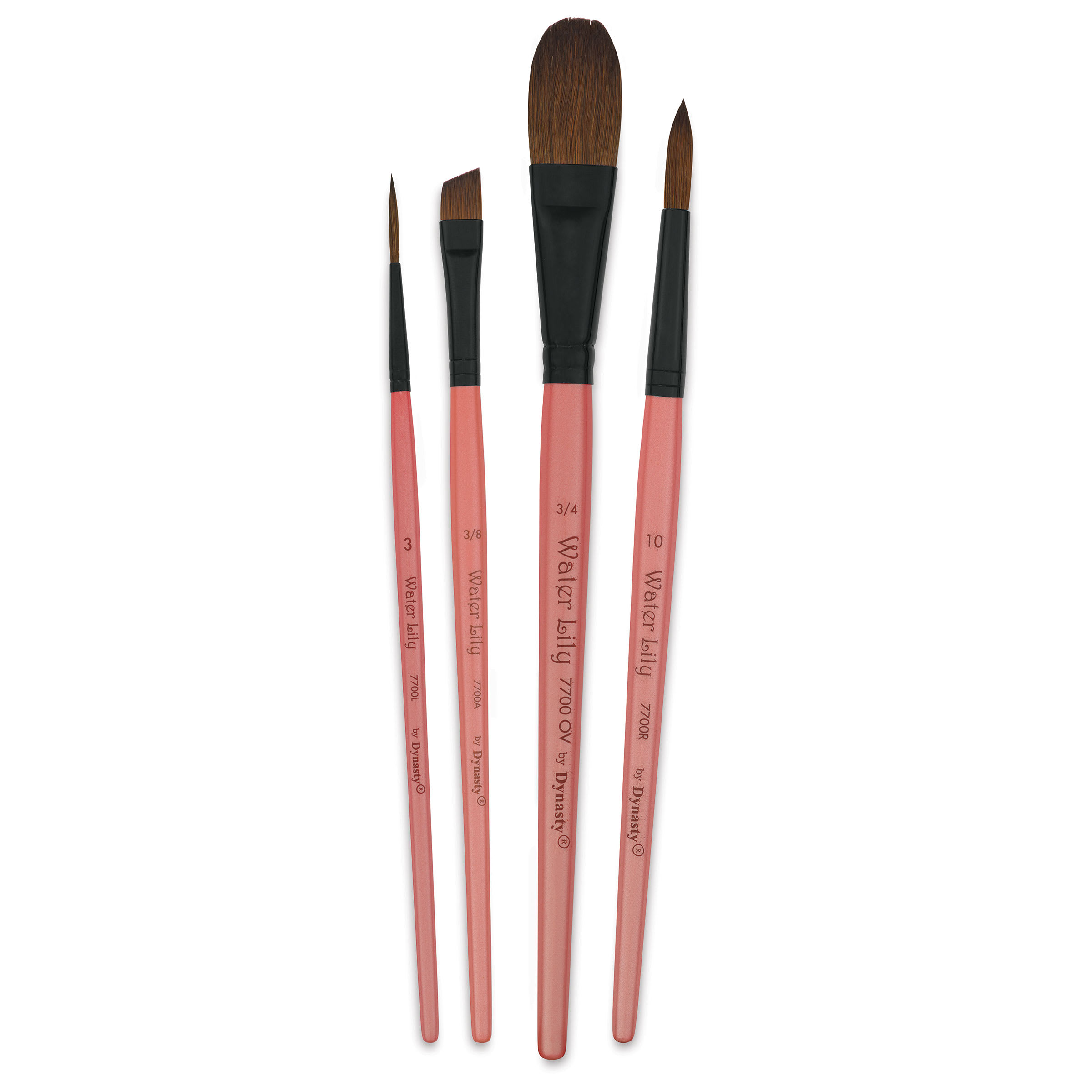 Dynasty Water Lily Watercolor Brushes - Set 3, Short Handle, Set of 4