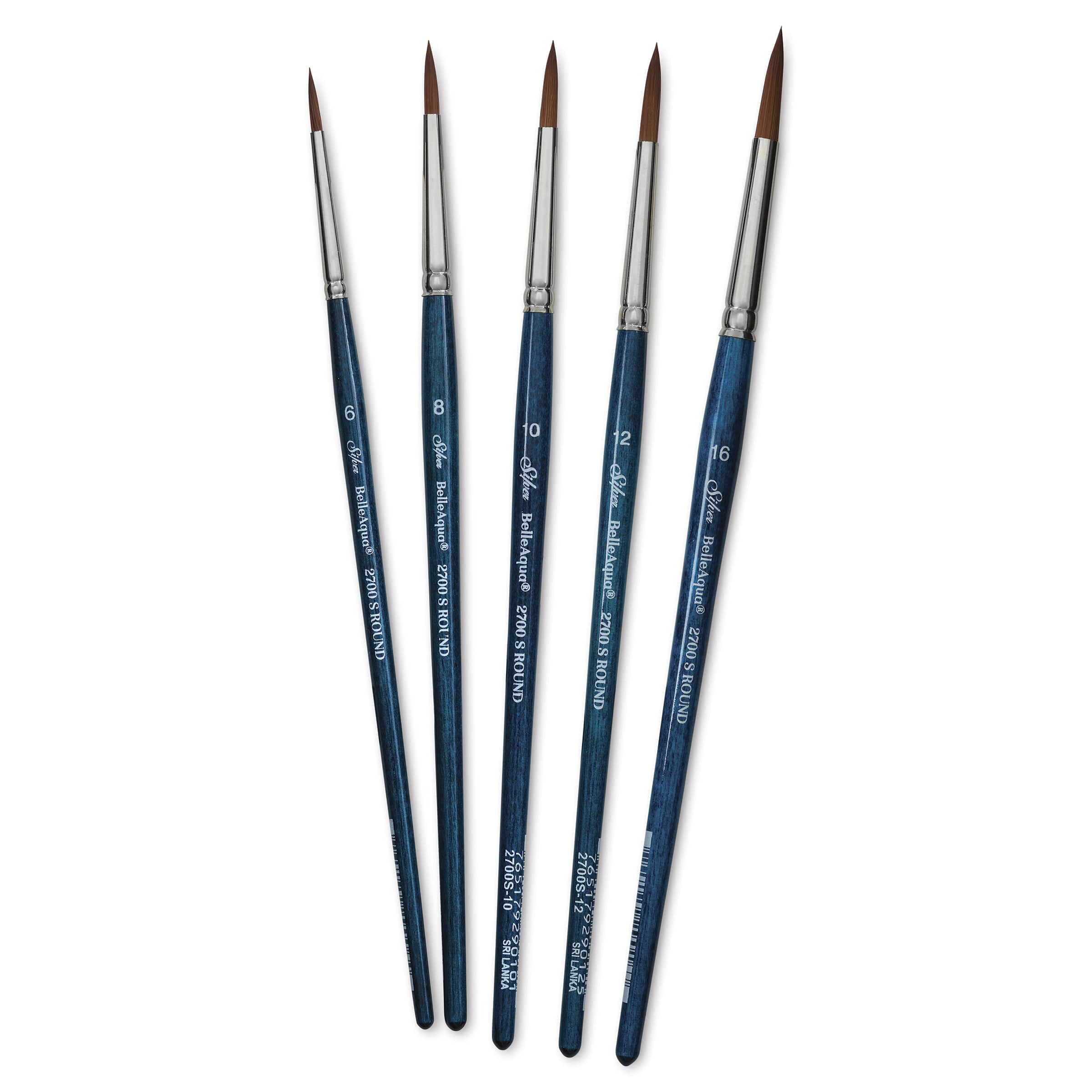 Silver Brush BelleAqua Brushes - Large Size Rounds, Short Handle, Set of 5