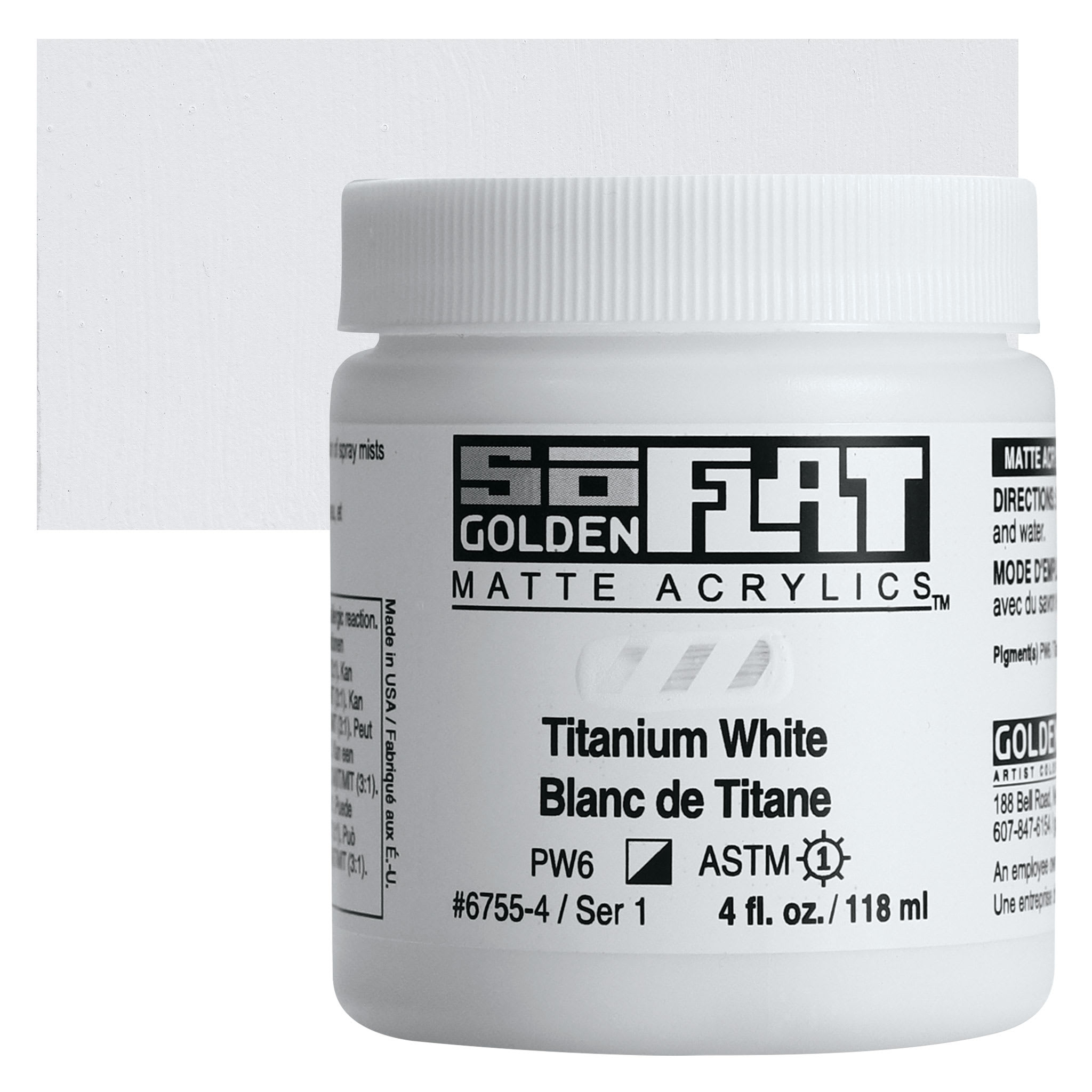 Golden SoFlat Matte Acrylic Paint - Titanium White, 118 ml, Jar